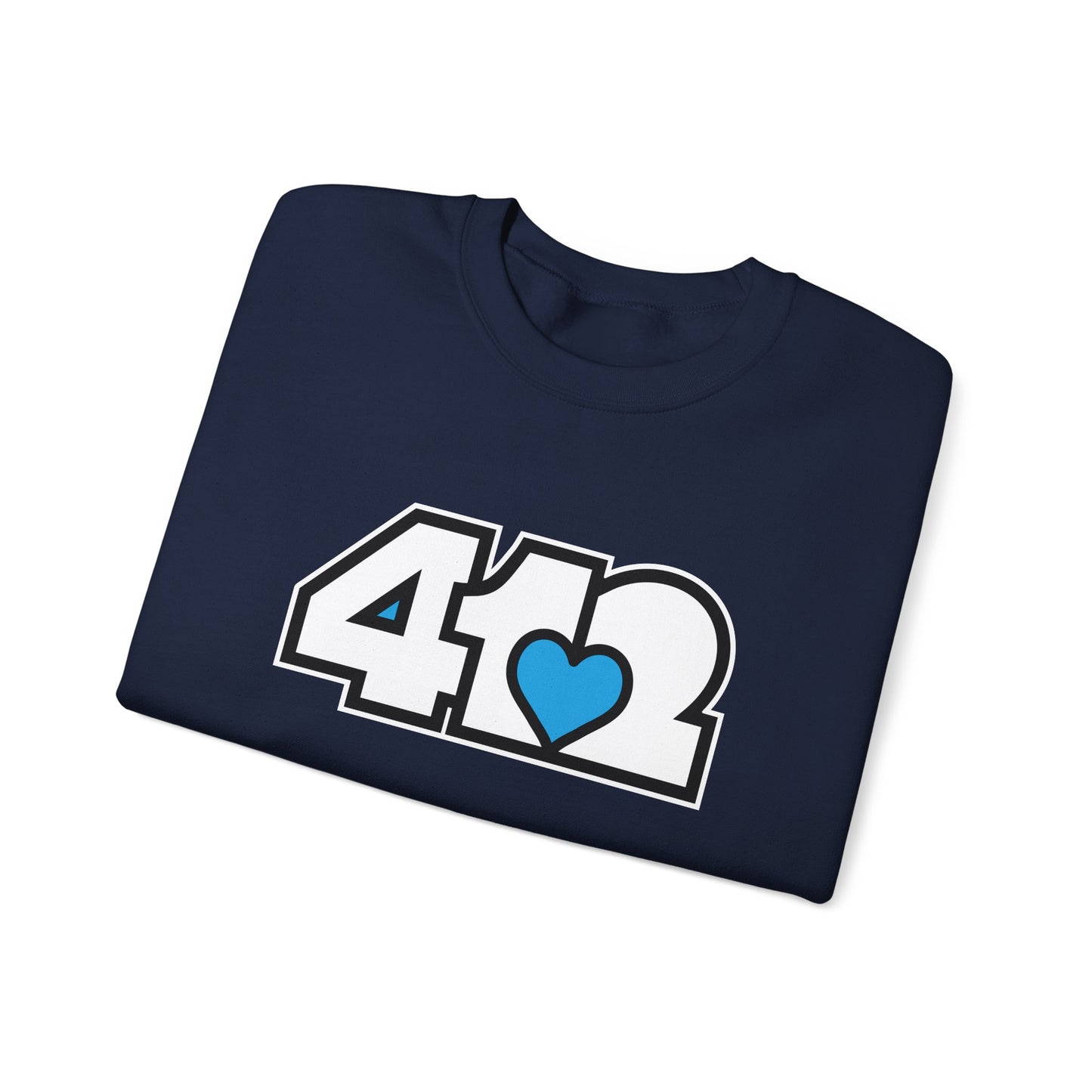 412 Crew Neck Sweatshirt - Blue Heart, White Logo
