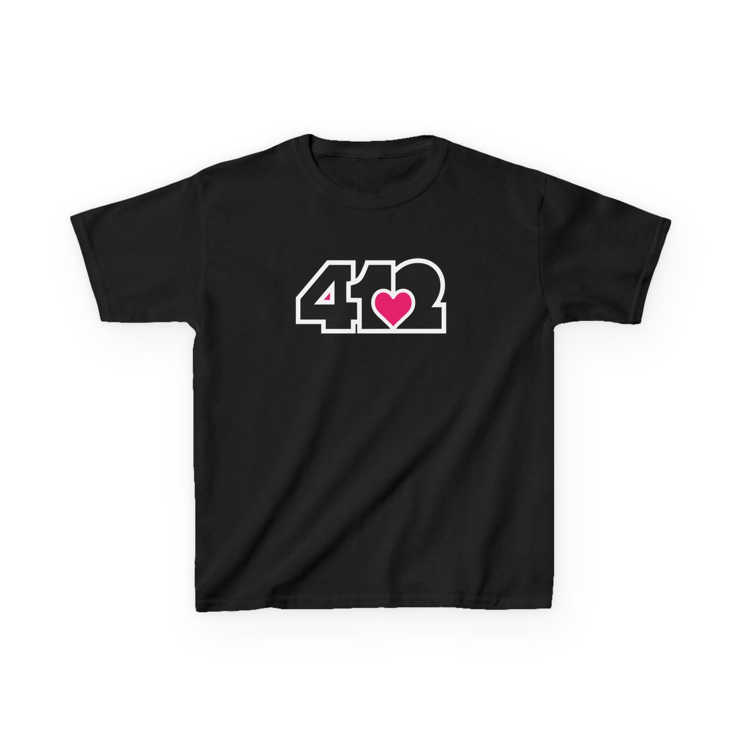 412 Kids Cotton Tee - Pink Heart, Black Logo