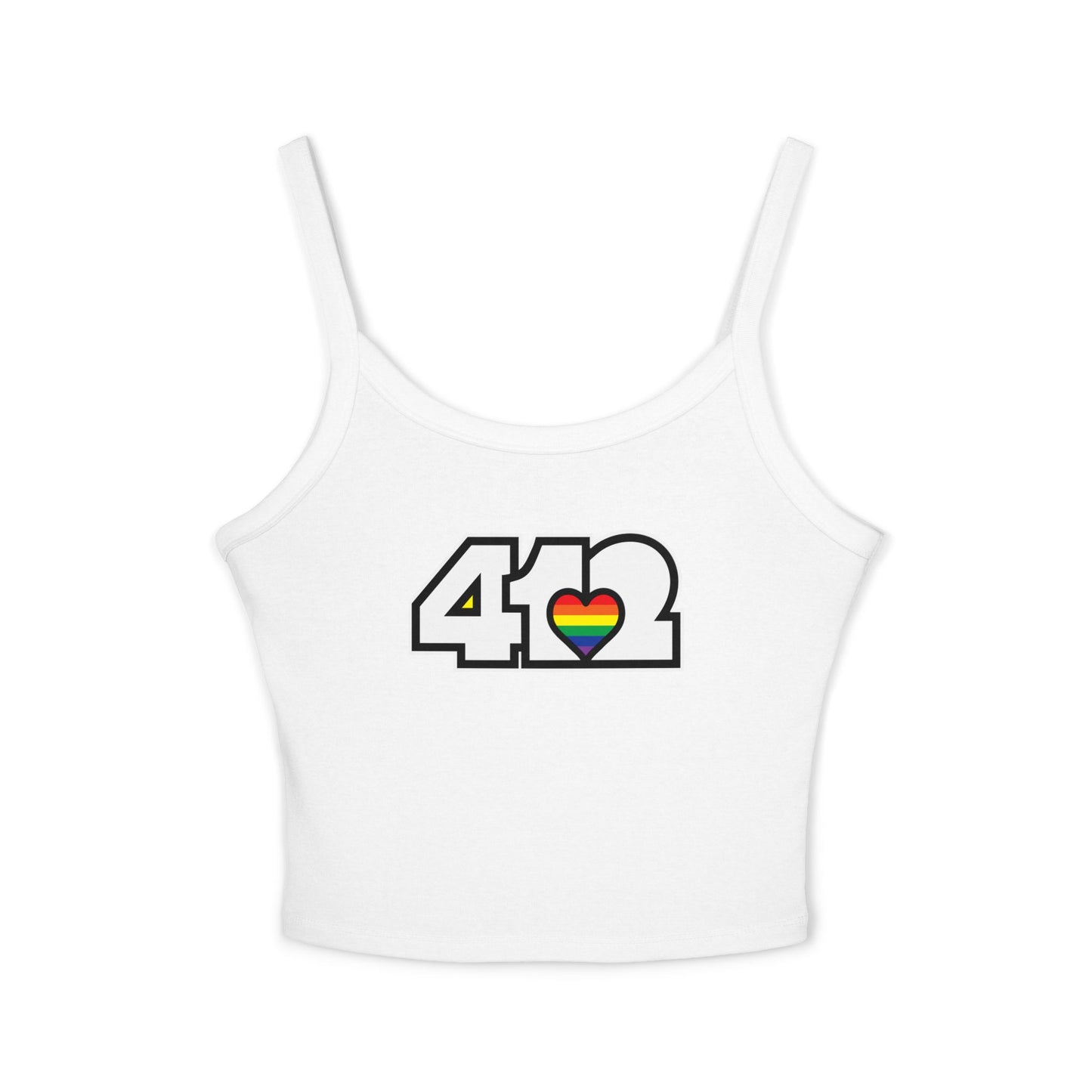 412 Women’s Camisole – Rainbow Heart, White Logo