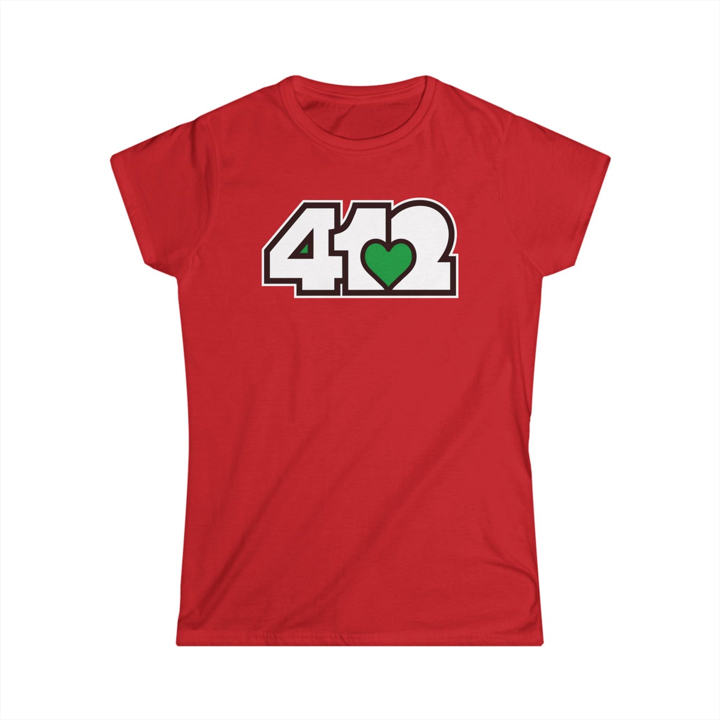 412 Women's Softstyle Tee - Green Heart, White Logo