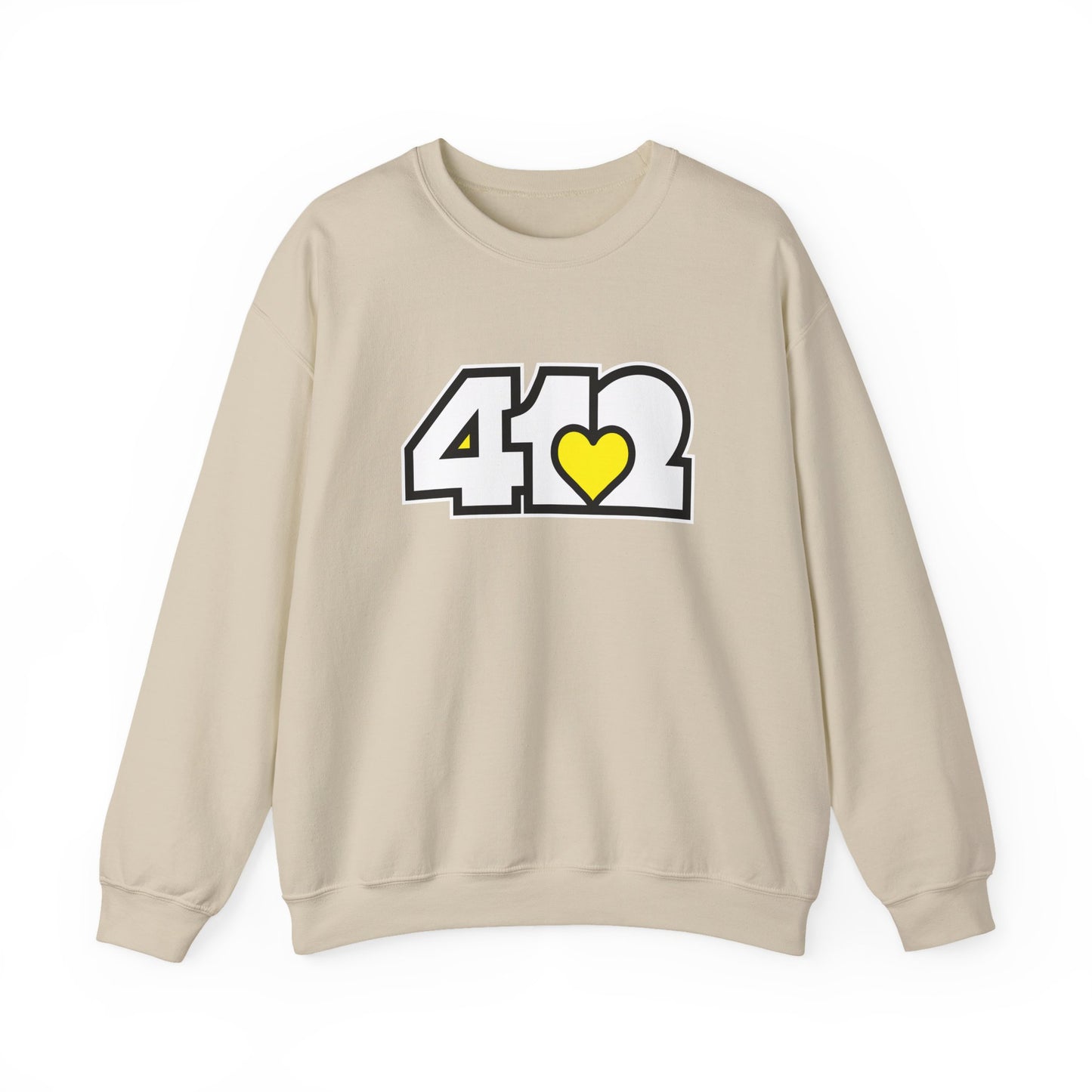 412 Crew Neck Sweatshirt - Yellow Heart, White Logo