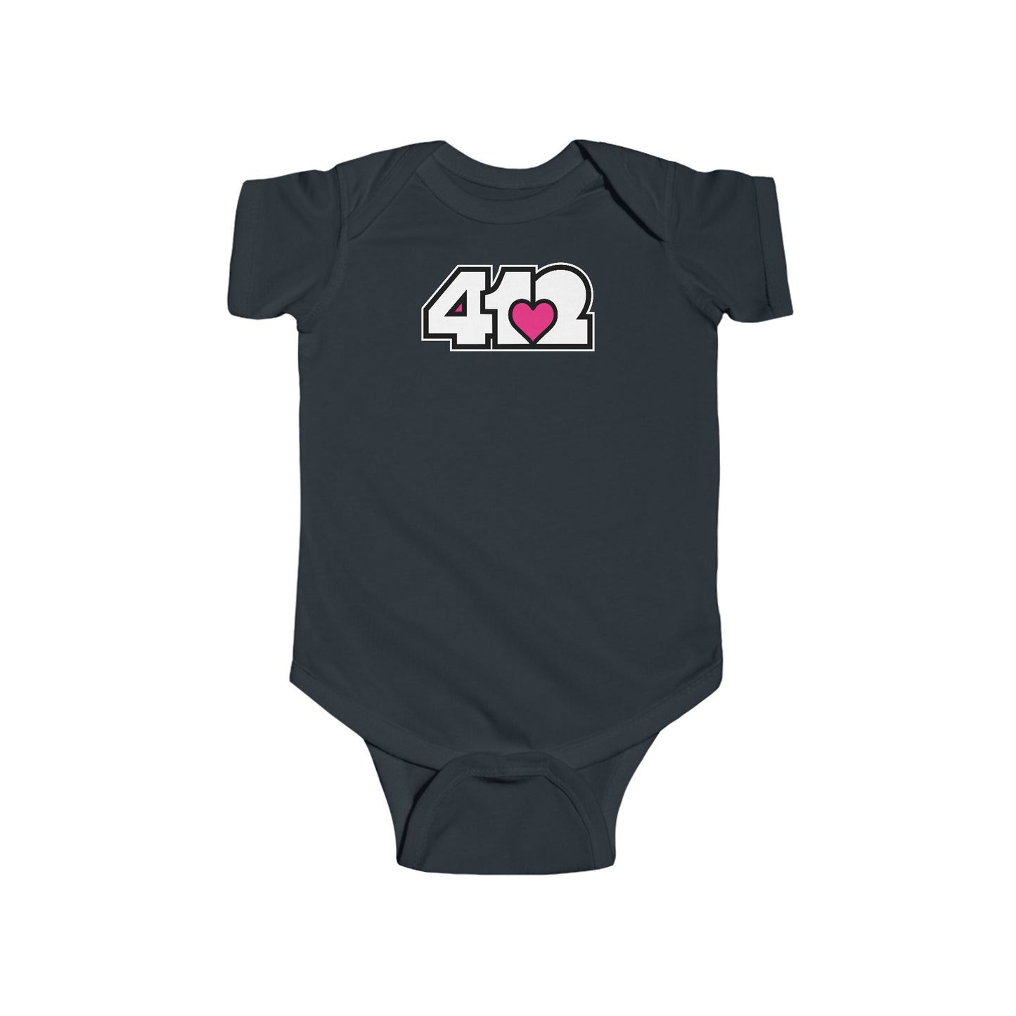 412 Infant Bodysuit - Pink Heart, White Logo