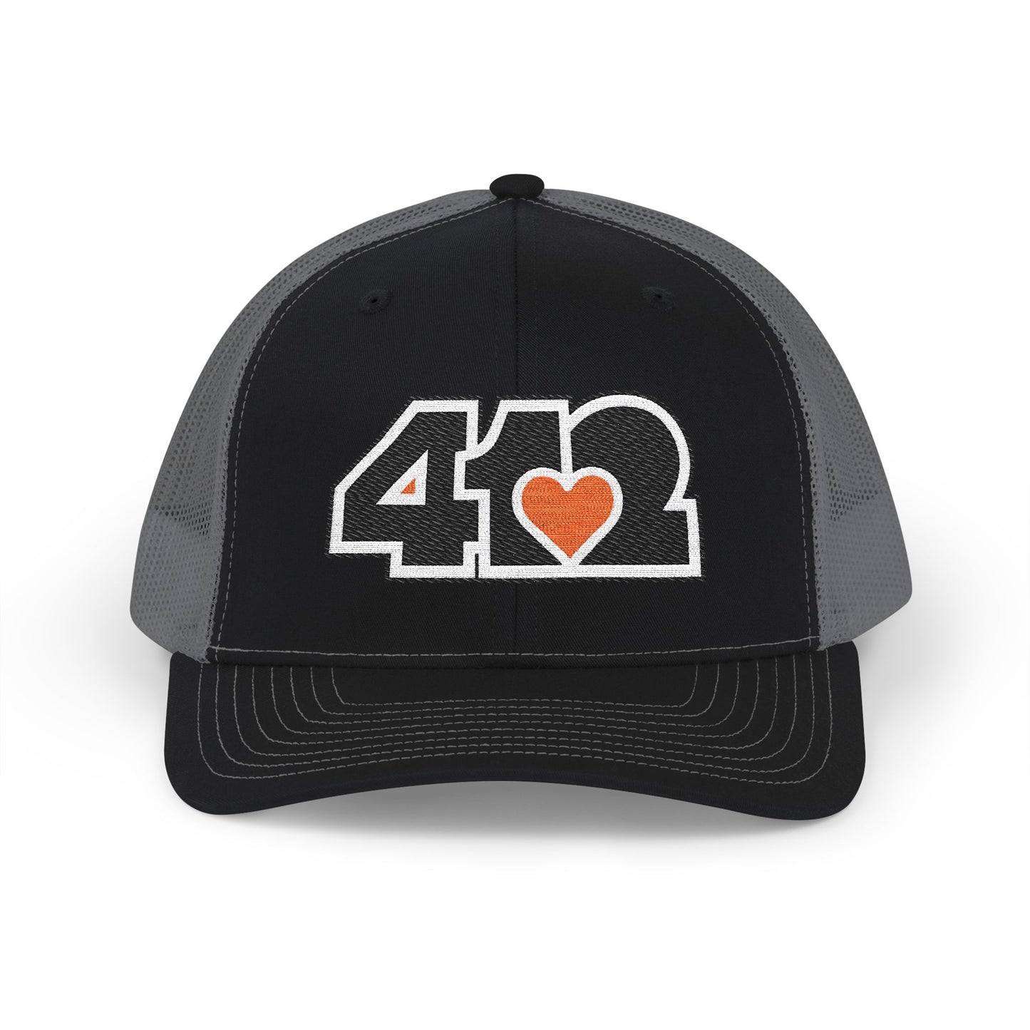 412 Snapback Crown – Embroidered Orange Heart Heart, Black Logo