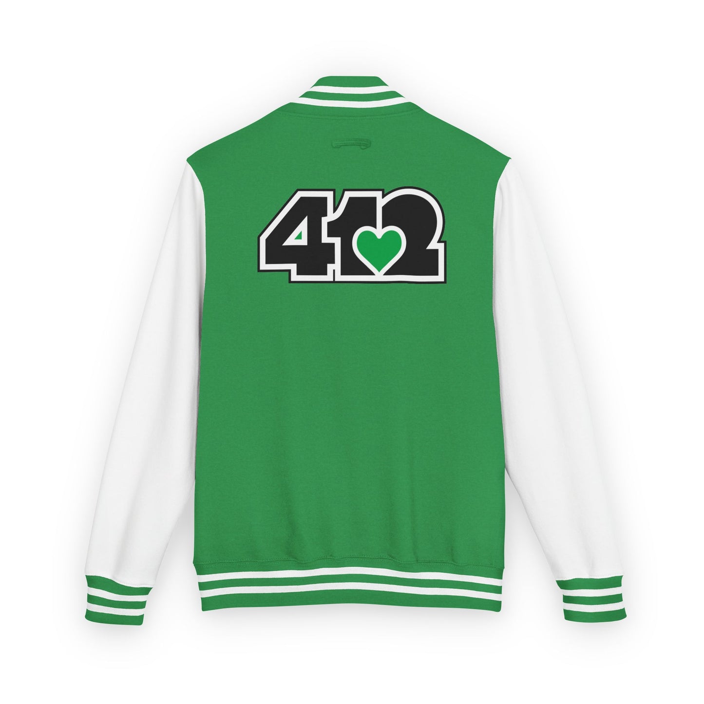 412 Embroidered Letterman Jacket - Green Heart, Black Logo