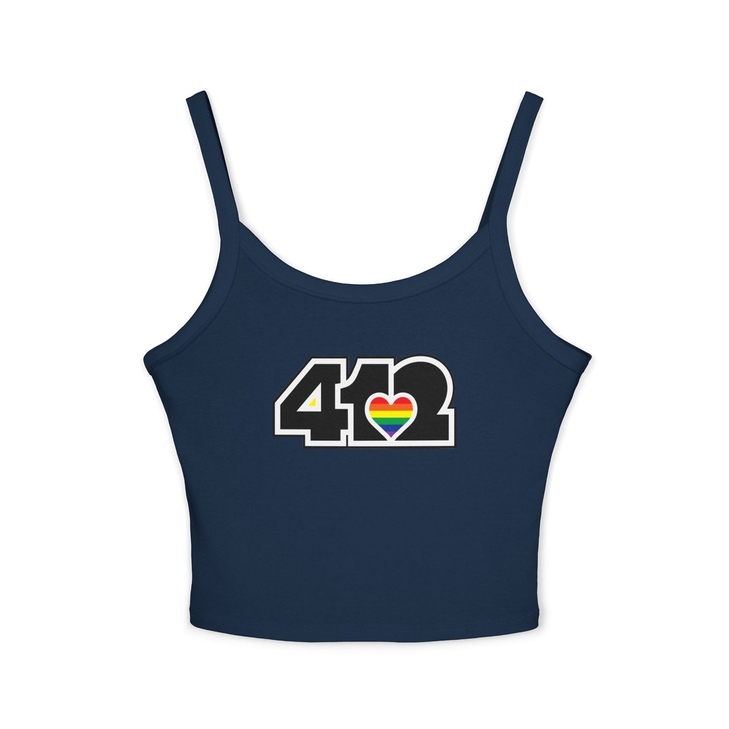412 Women’s Camisole – Rainbow Heart, Black Logo