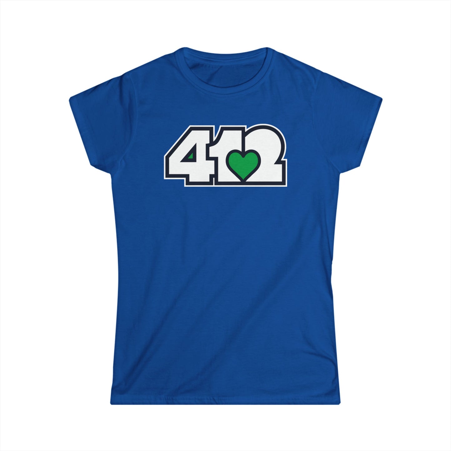 412 Women's Softstyle Tee - Green Heart, White Logo