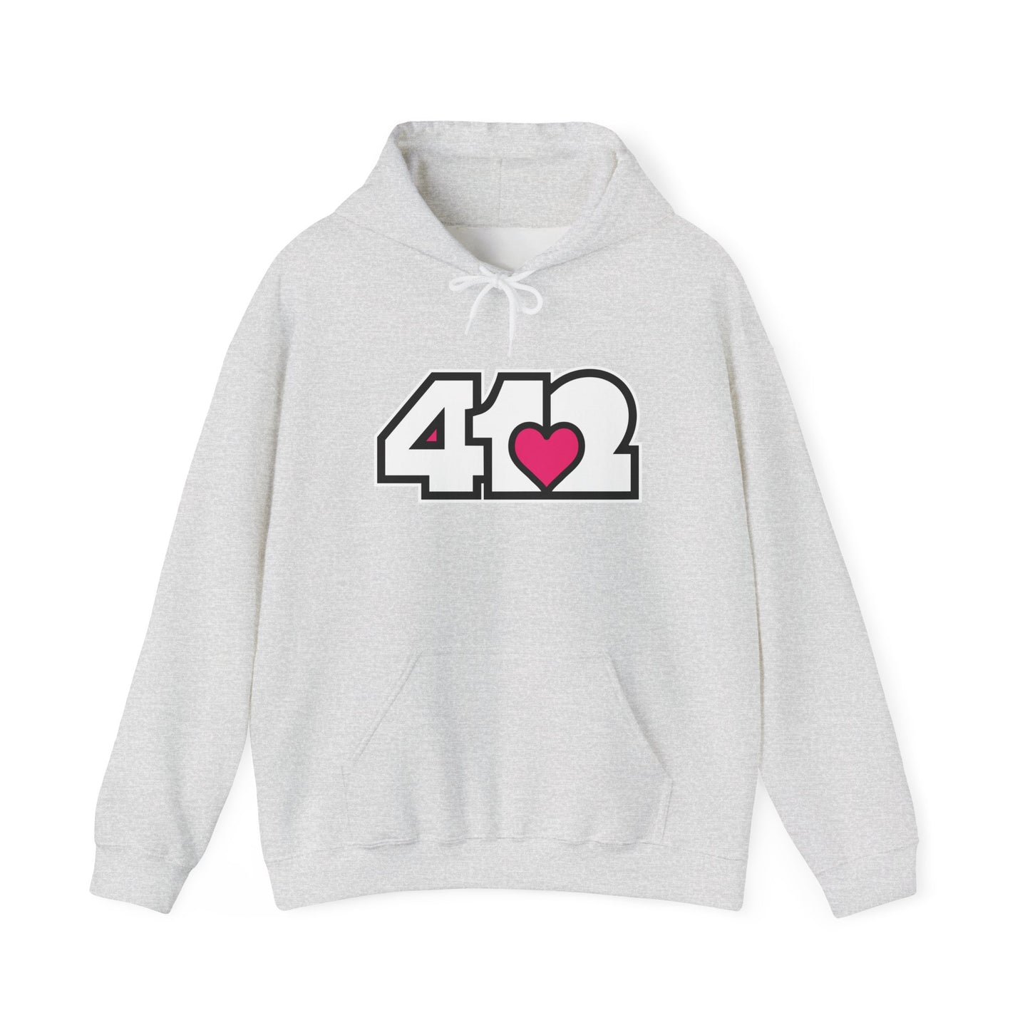 412 Classic Fit Adult Hoodie - Pink Heart, White Logo