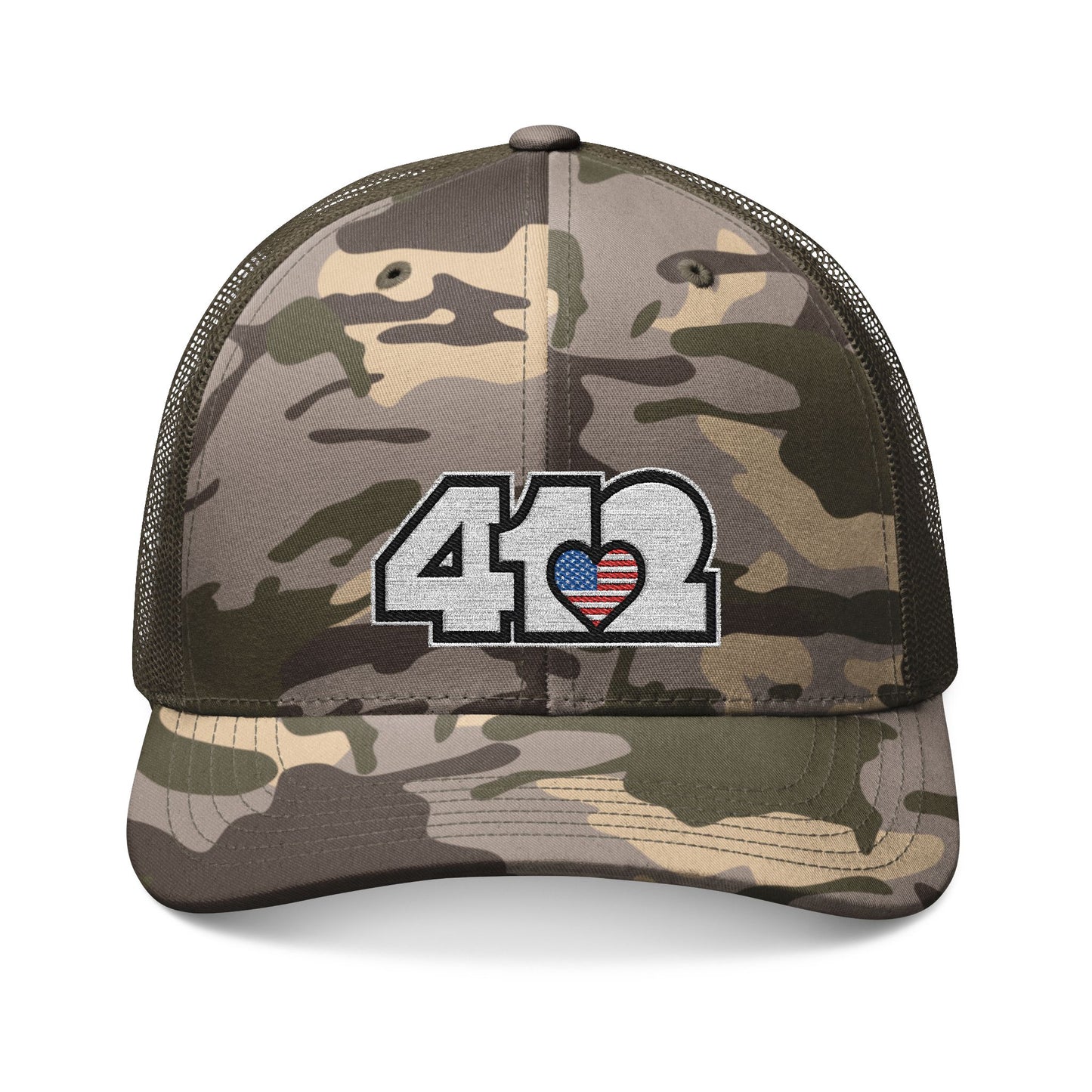 Stars & Stripes Embroidered Camo Trucker Hat
