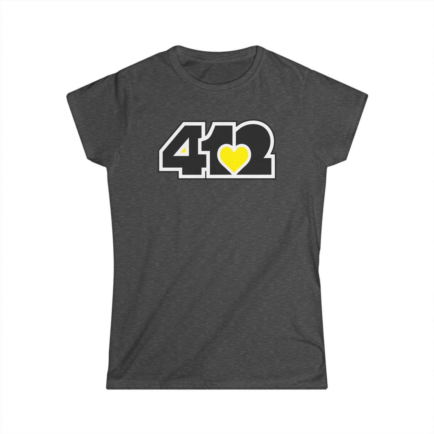 412 Women's Softstyle Tee - Yellow Heart, Black Logo