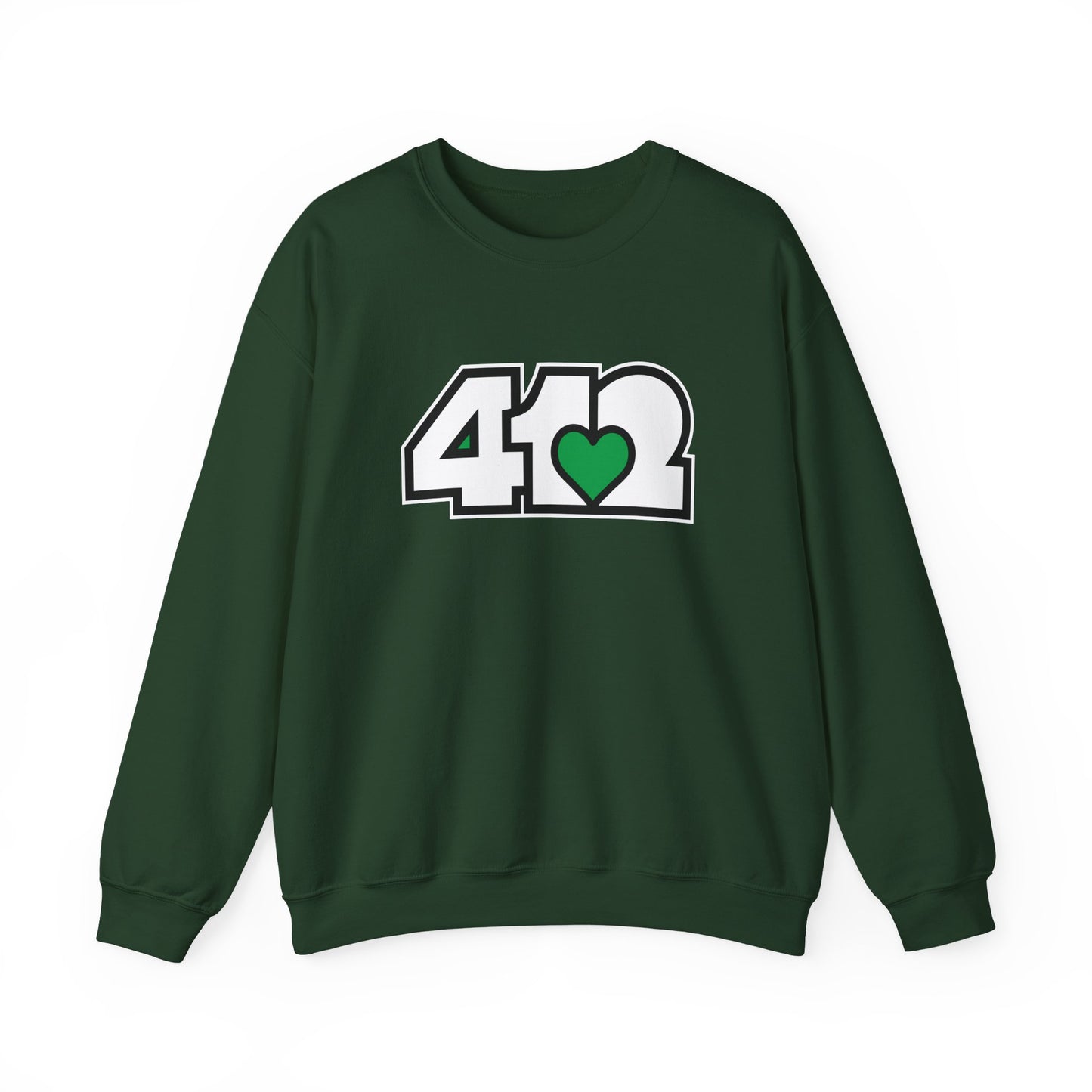 412 Crew Neck Sweatshirt - Green Heart, White Logo