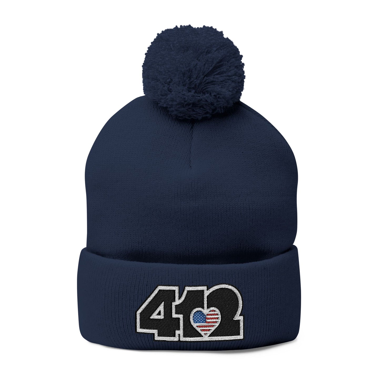 412 Bobble Crown - Embroidered Stars & Stripes Heart, Black Logo