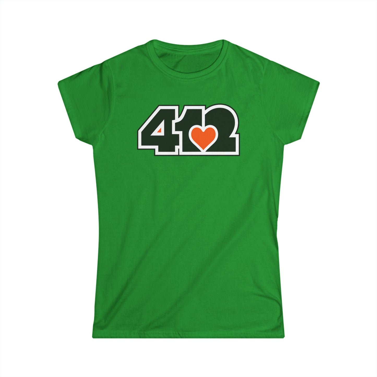 412 Women's Softstyle Tee - Orange Heart, Black Logo