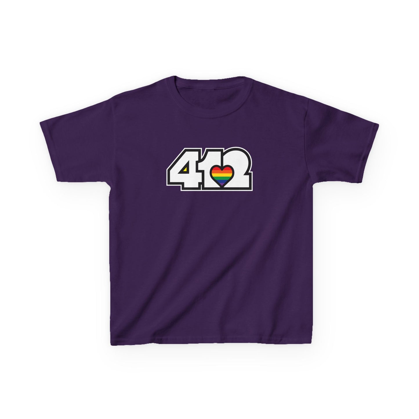 412 Kids Cotton Tee - Rainbow Heart, White Logo