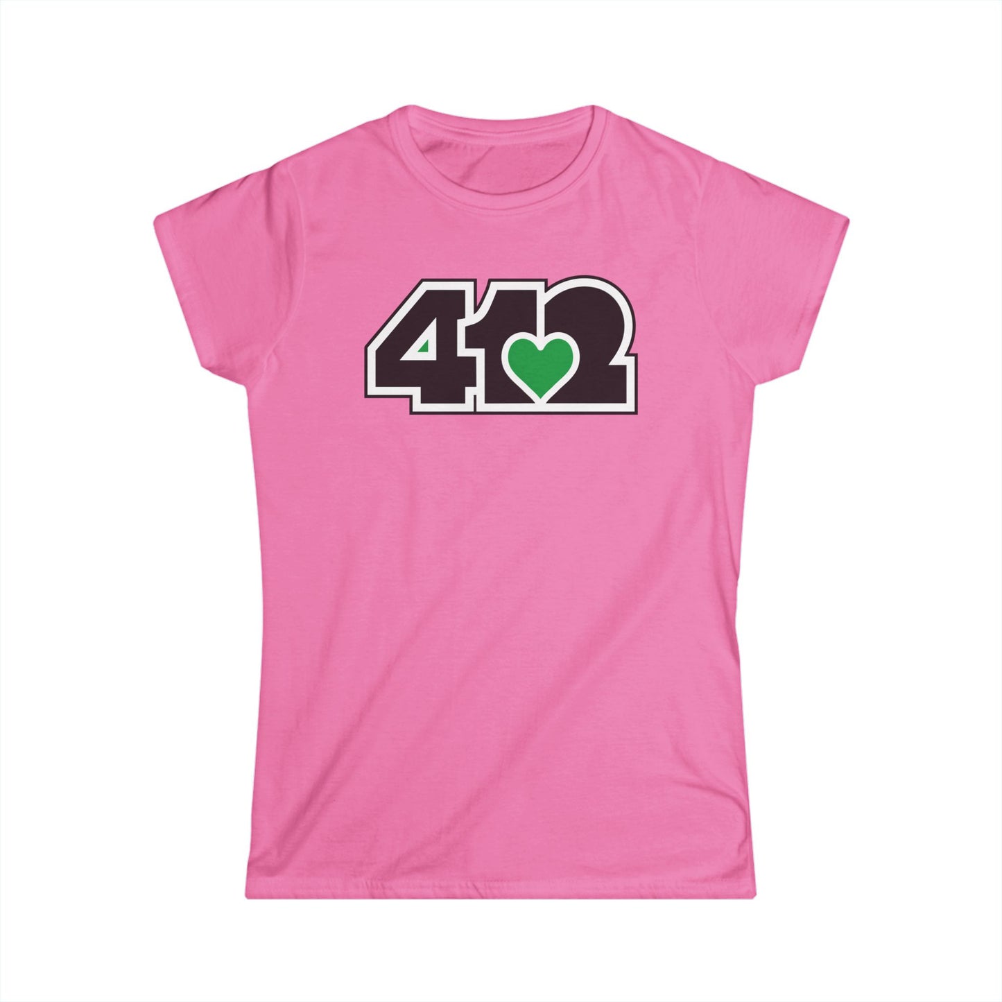 412 Women's Softstyle Tee - Green Heart, Black Logo