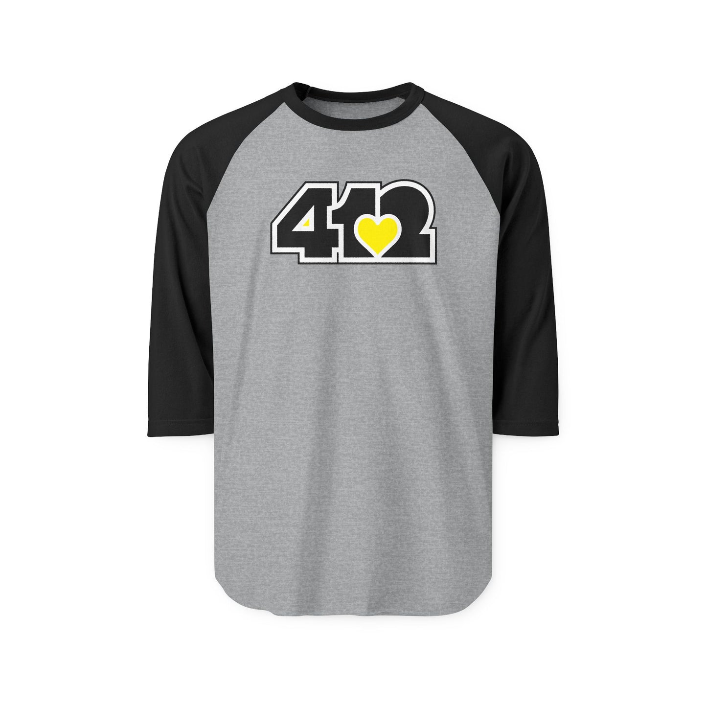 412 Raglan Baseball Tee - Yellow Heart, Black Logo