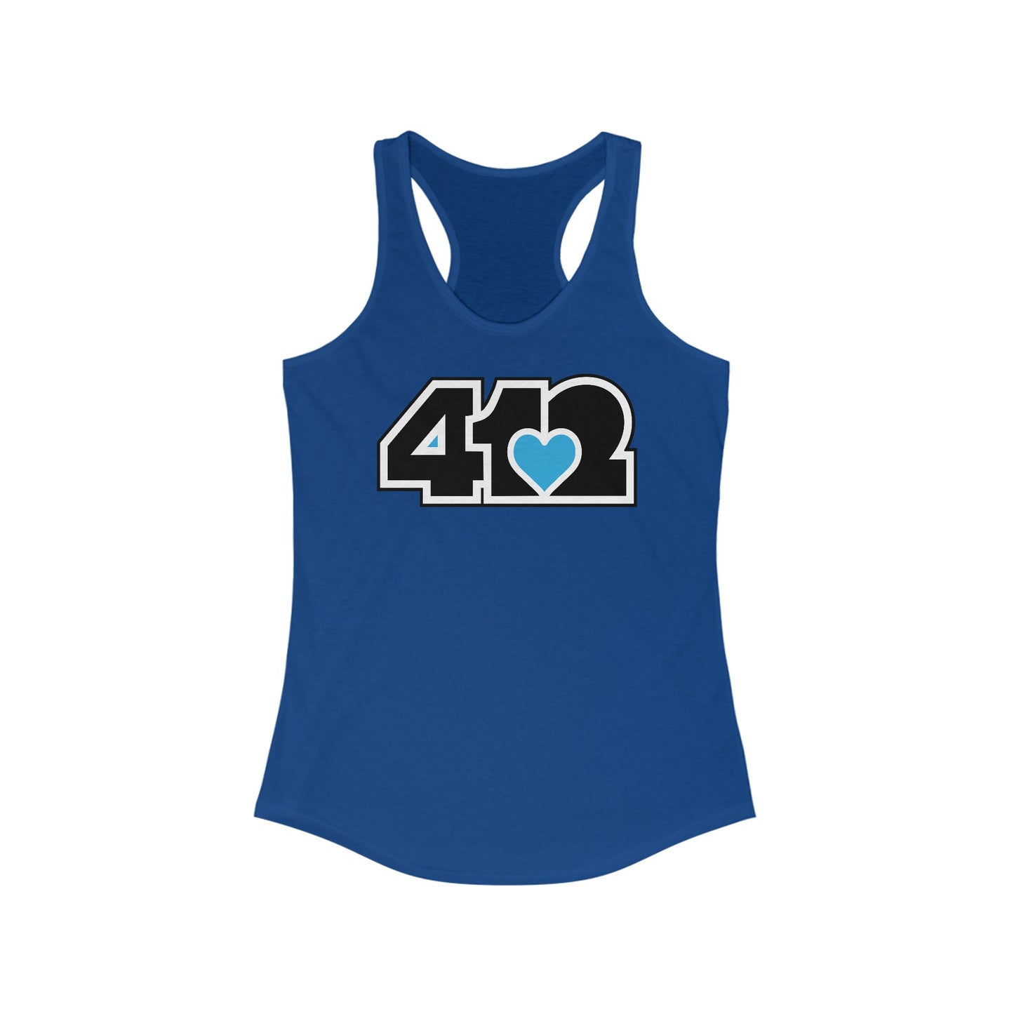 412 Women's Racerback Tank Top - Blue Heart, Black Logo