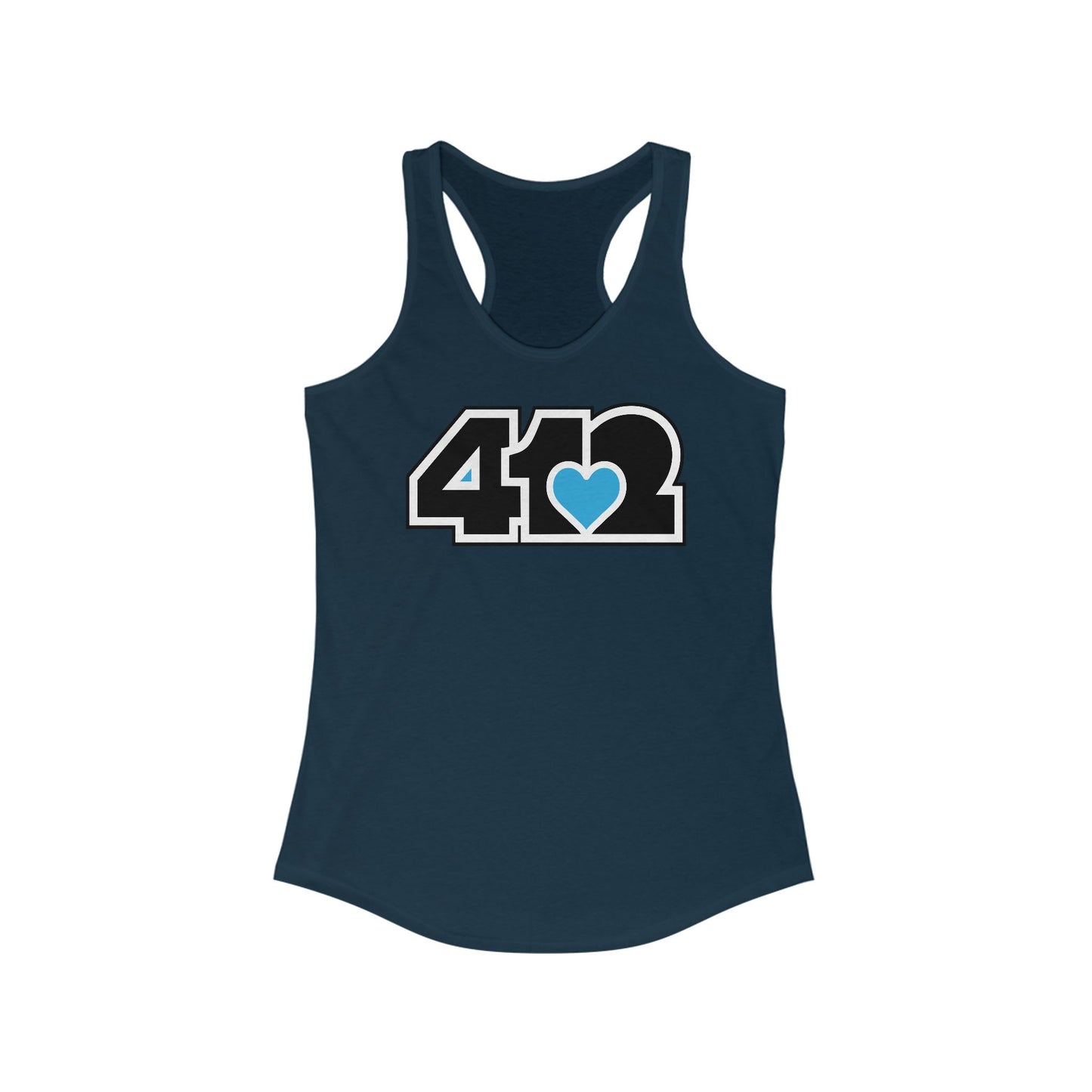 412 Women's Racerback Tank Top - Blue Heart, Black Logo