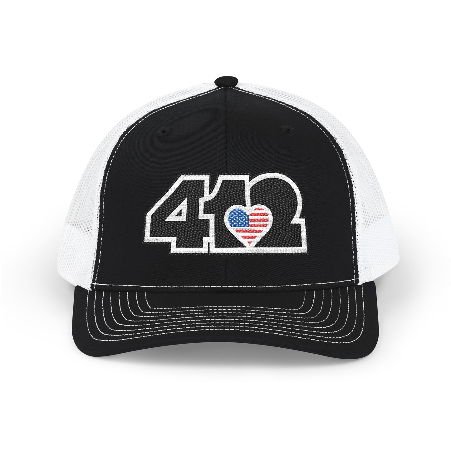 412 Snapback Crown – Embroidered Stars & Stripes Heart, Black Logo