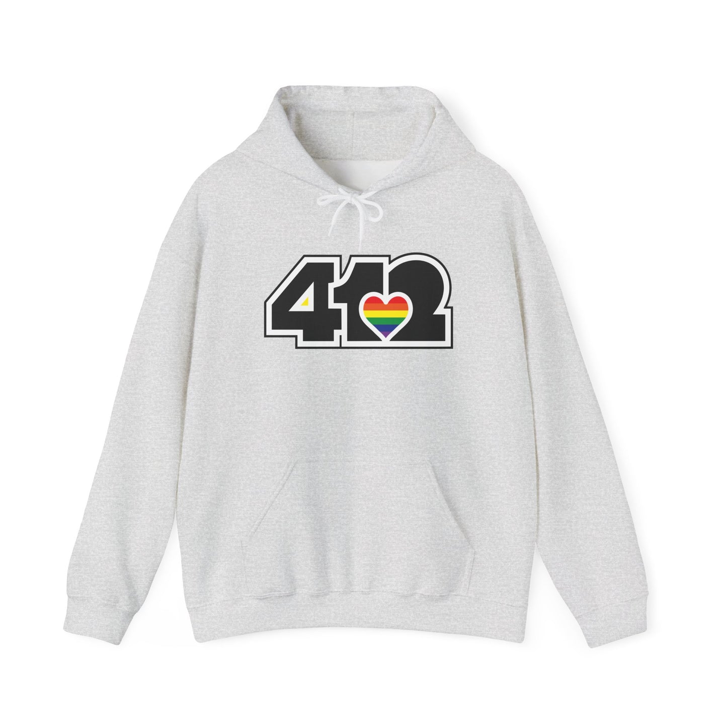 412 Classic Fit Adult Hoodie - Rainbow Heart, Black Logo