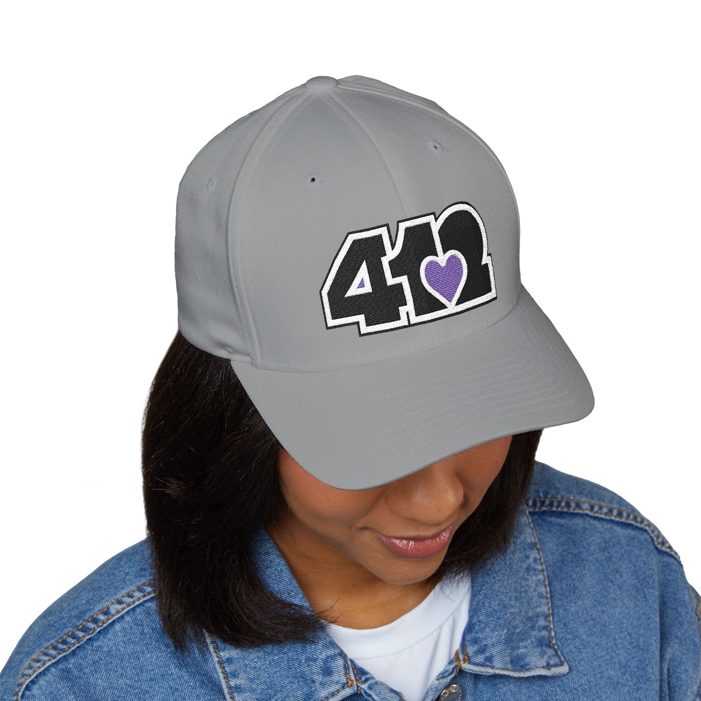 412 Stretch Fit Crown - Embroidered Purple Heart, Black Logo