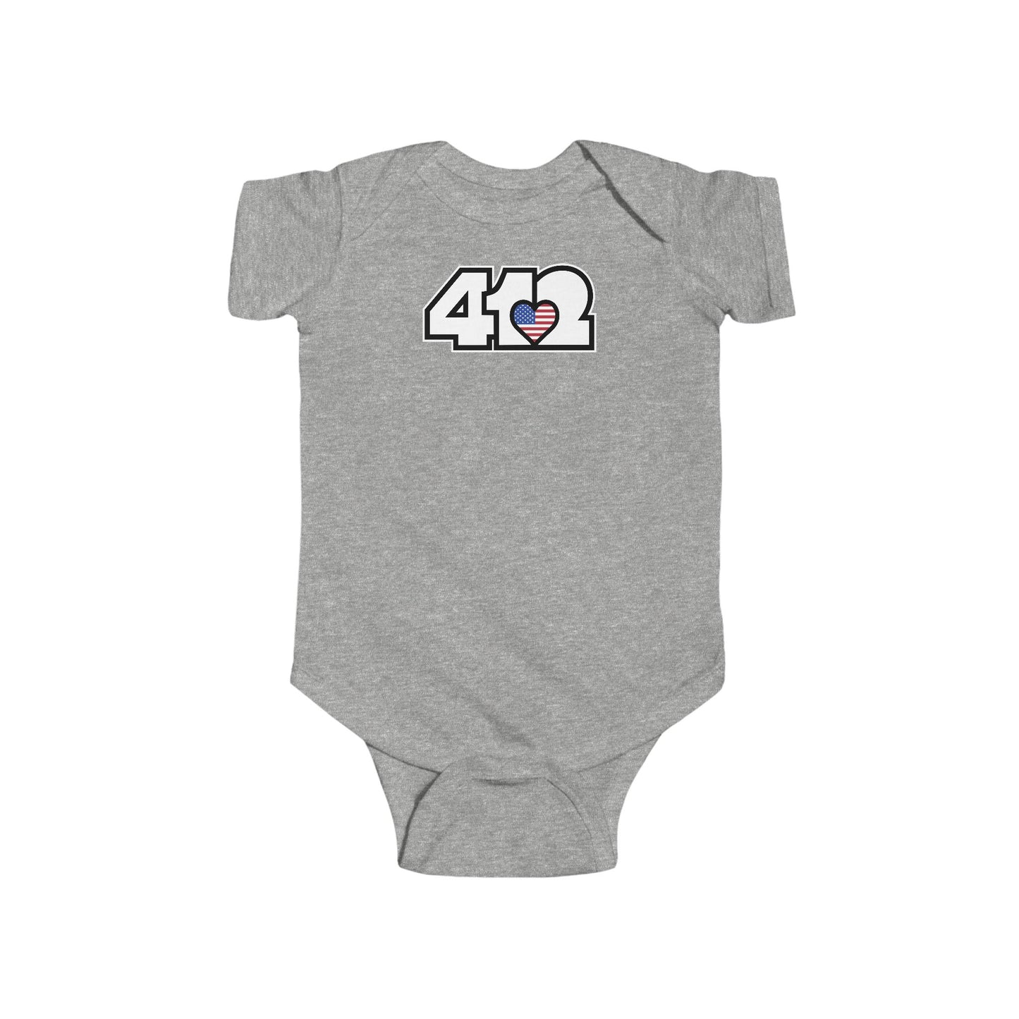412 Infant Bodysuit - Stars & Stripes Heart, White Logo