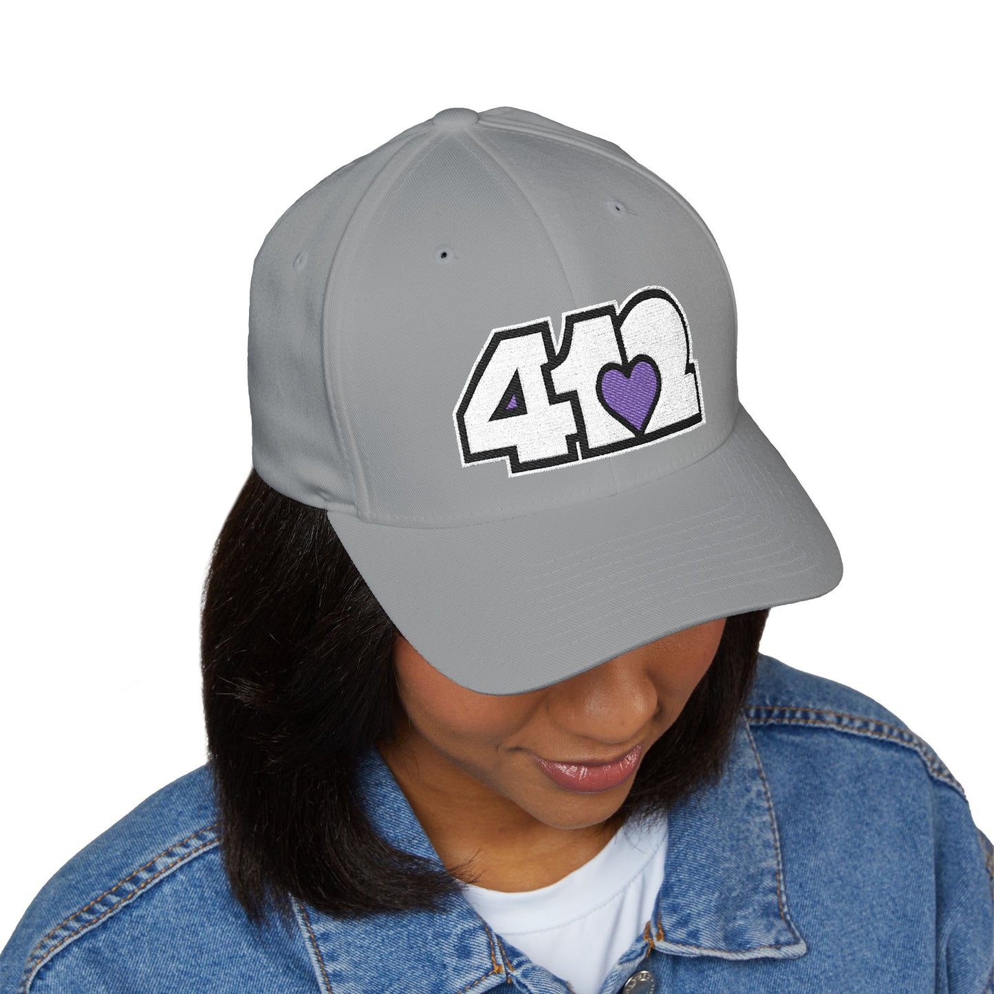 412 Stretch Fit Crown - Embroidered Purple Heart, White Logo
