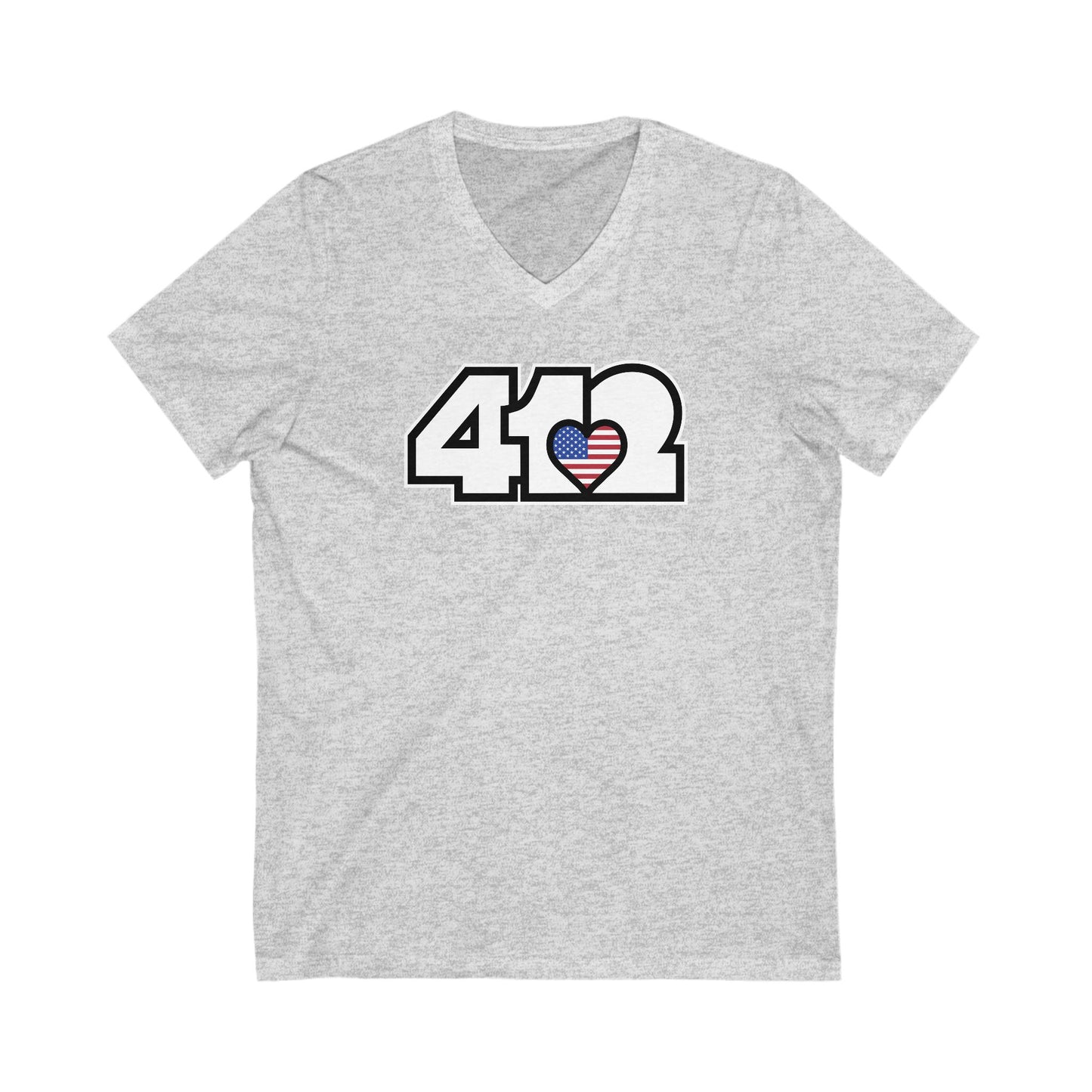 412 Women's V-Neck - Stars & Stripes Heart, White Logo