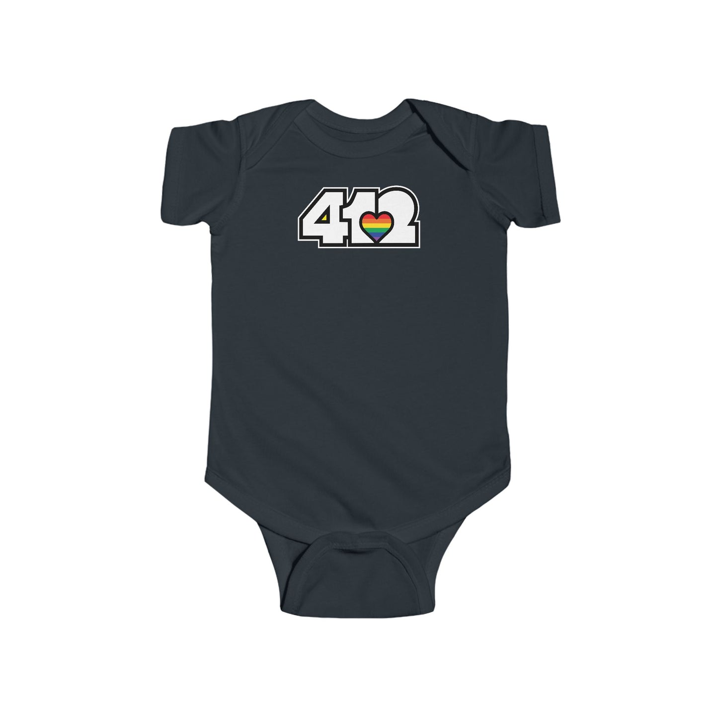 412 Infant Bodysuit - Rainbow Heart, White Logo