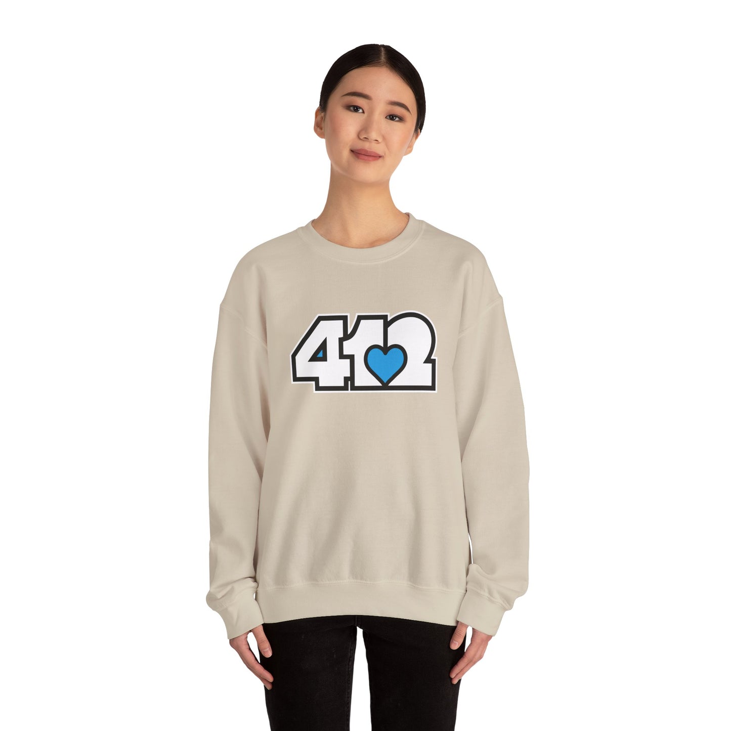 412 Crew Neck Sweatshirt - Blue Heart, White Logo
