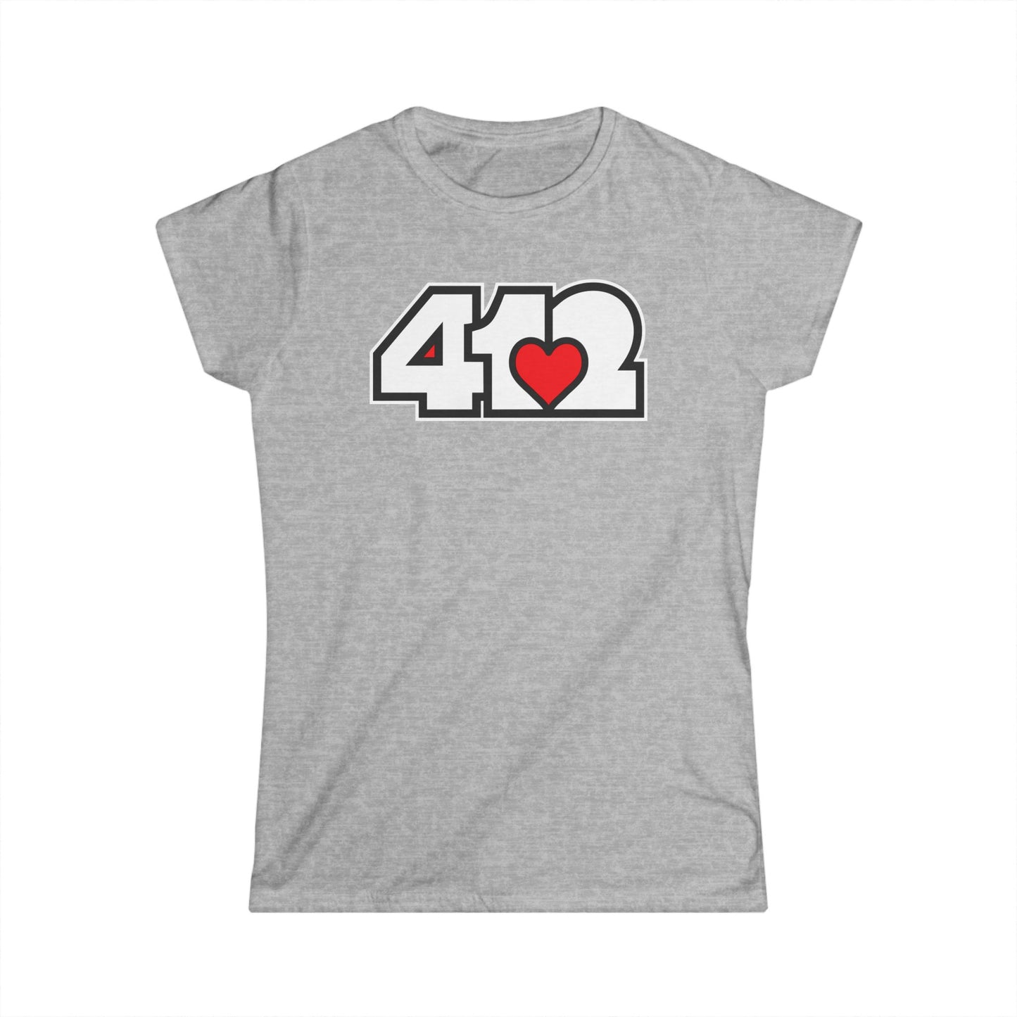 412 Women's Softstyle Tee - Red Heart, White Logo