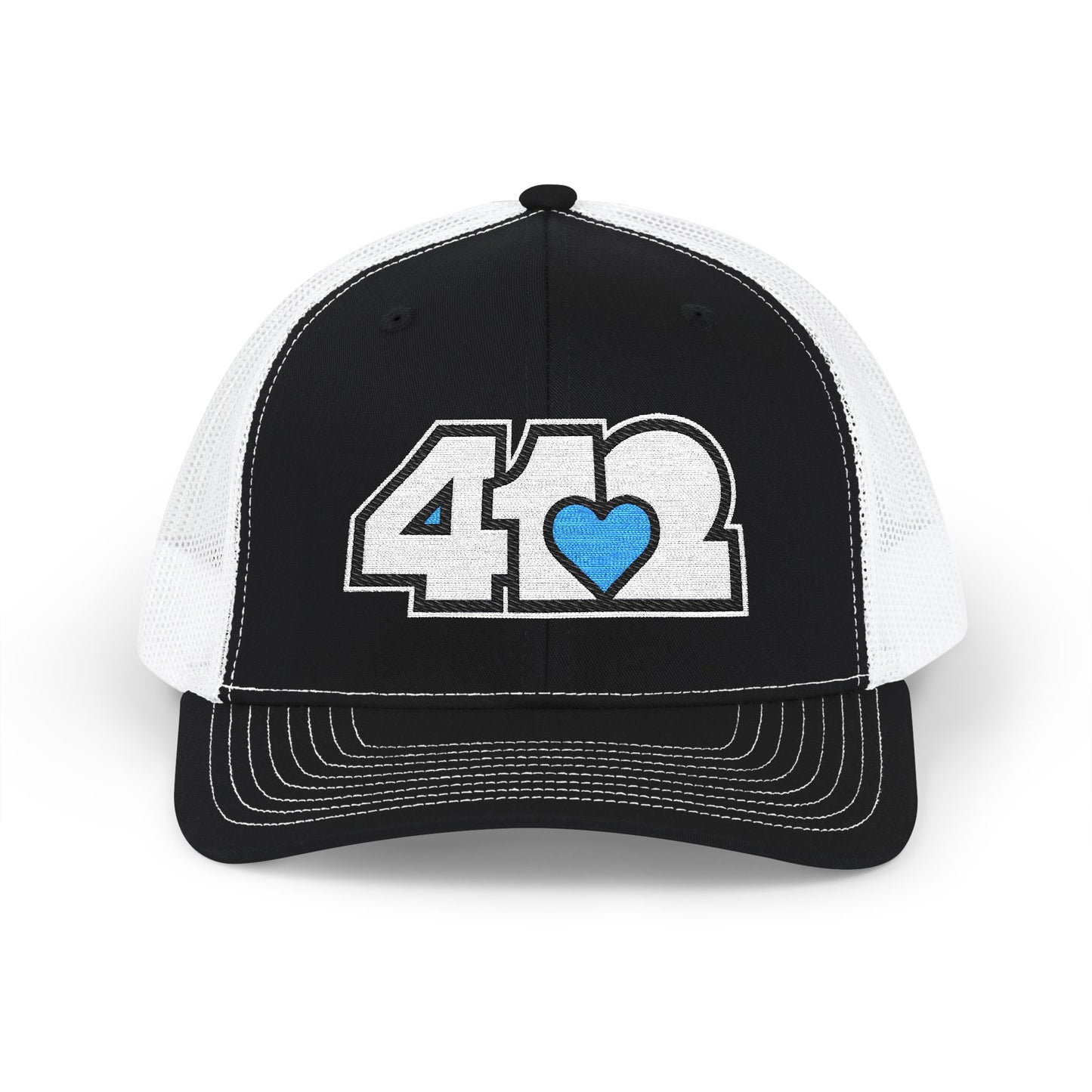 412 Snapback Crown – Embroidered Blue Heart, White Logo