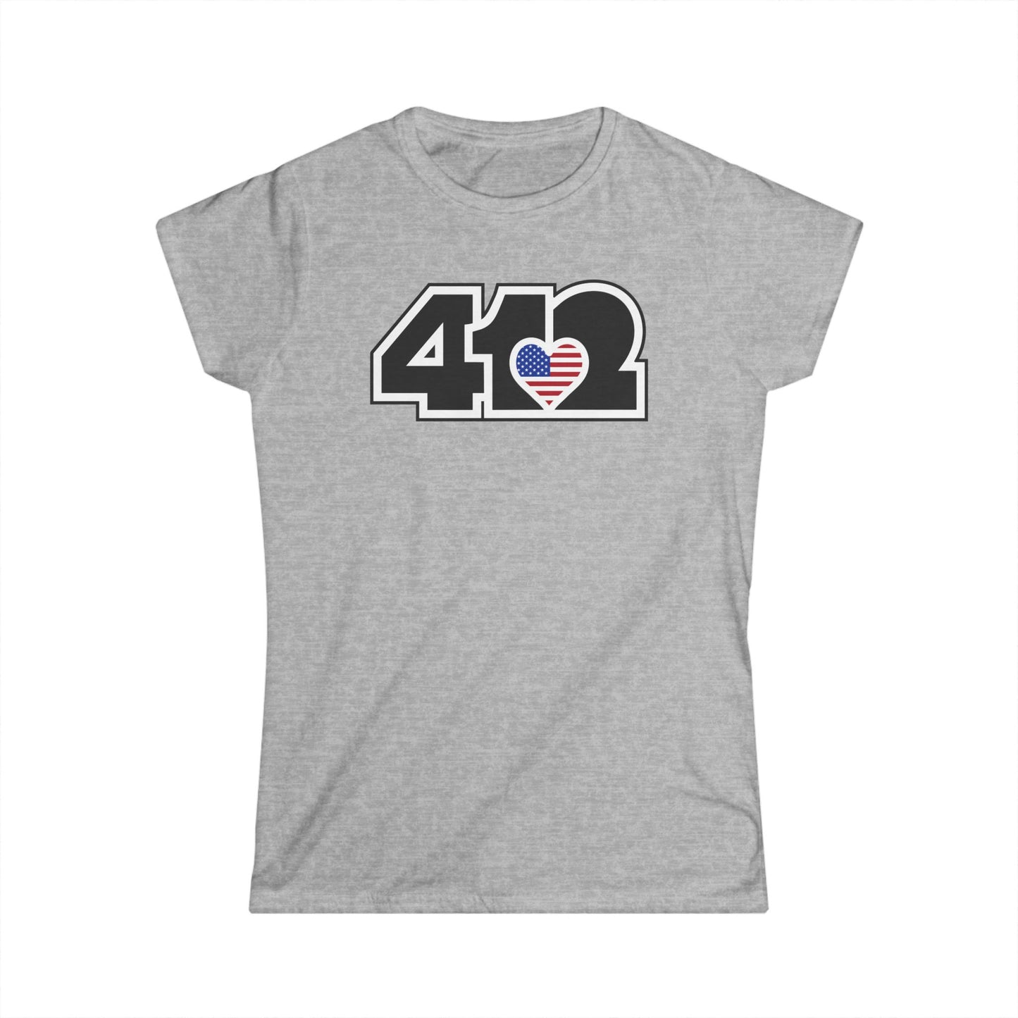 412 Women's Softstyle Tee - Stars & Stripes Heart, Black Logo