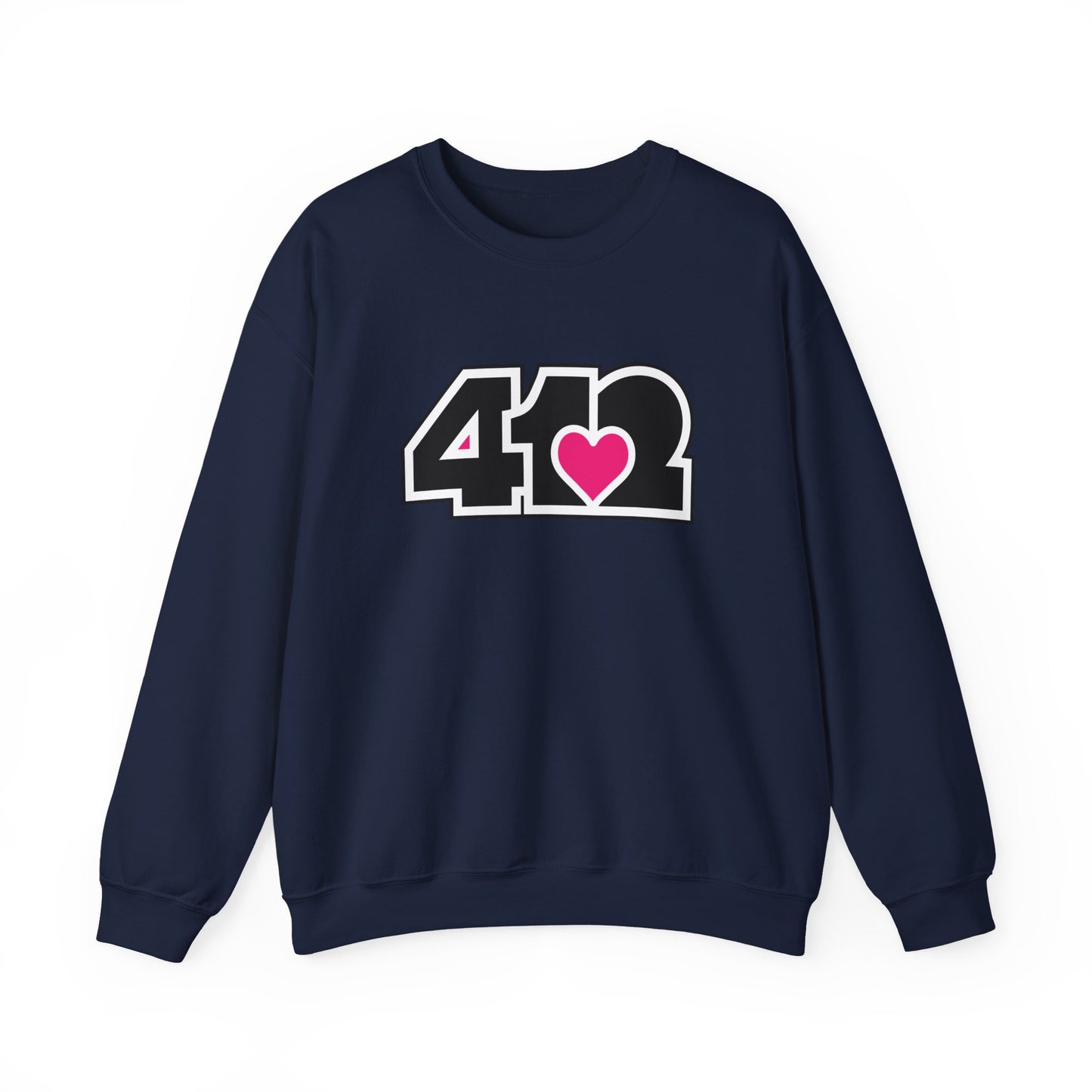 412 Crew Neck Sweatshirt - Pink Heart, Black Logo
