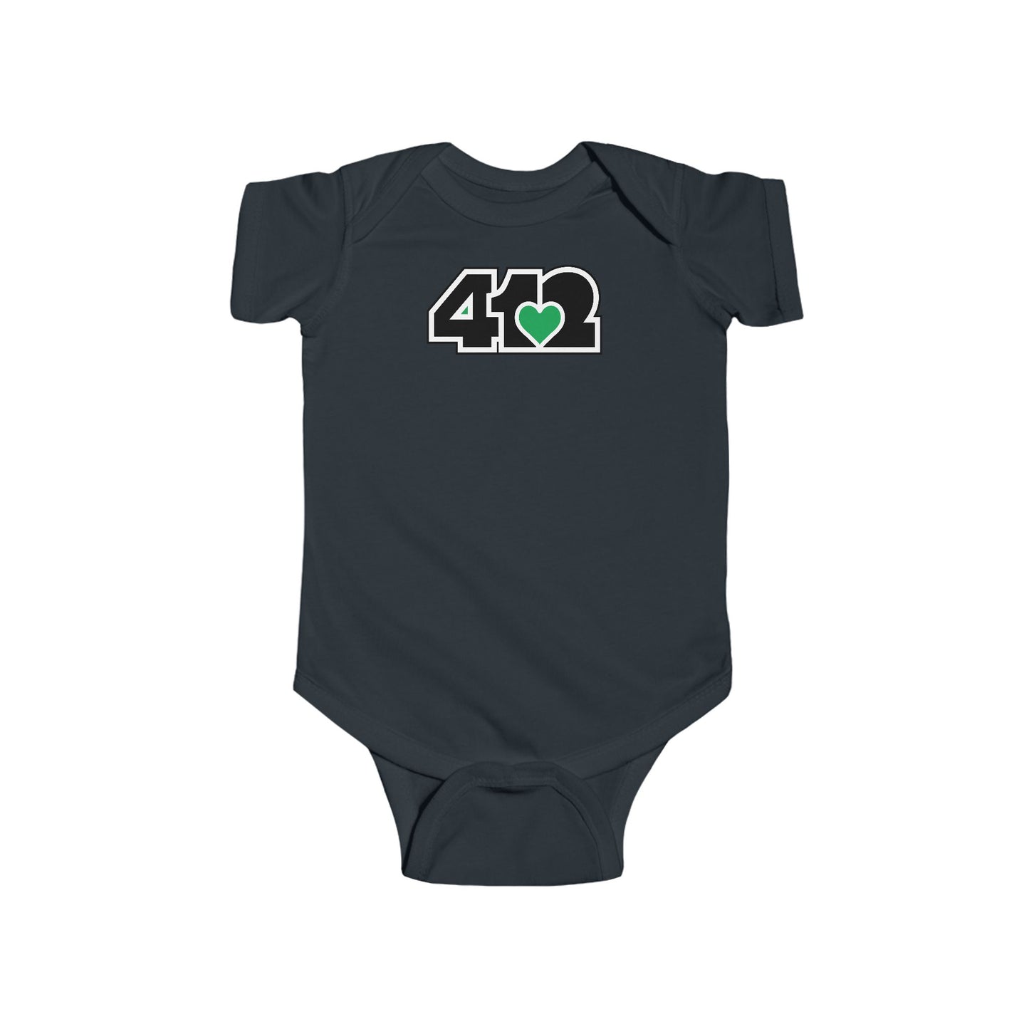 412 Infant Bodysuit - Green Heart, Black Logo