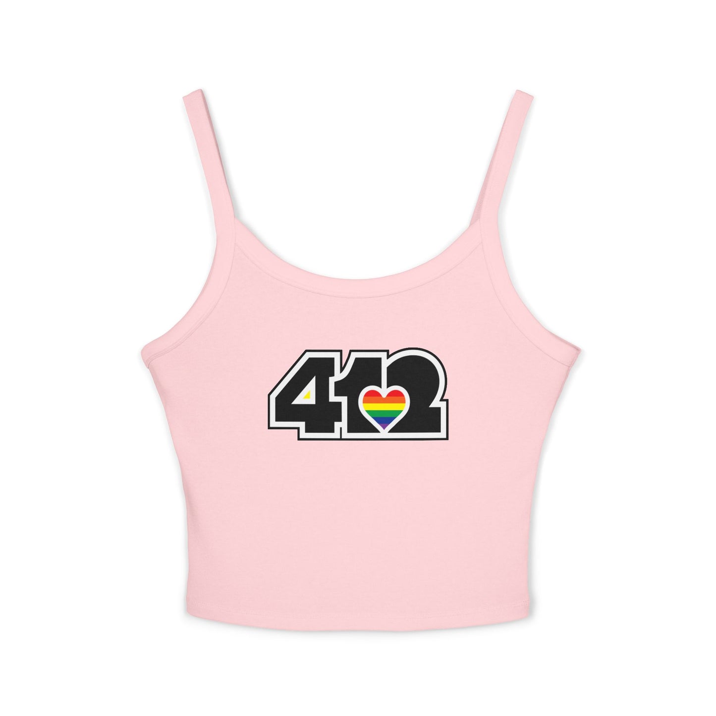 412 Women’s Camisole – Rainbow Heart, Black Logo
