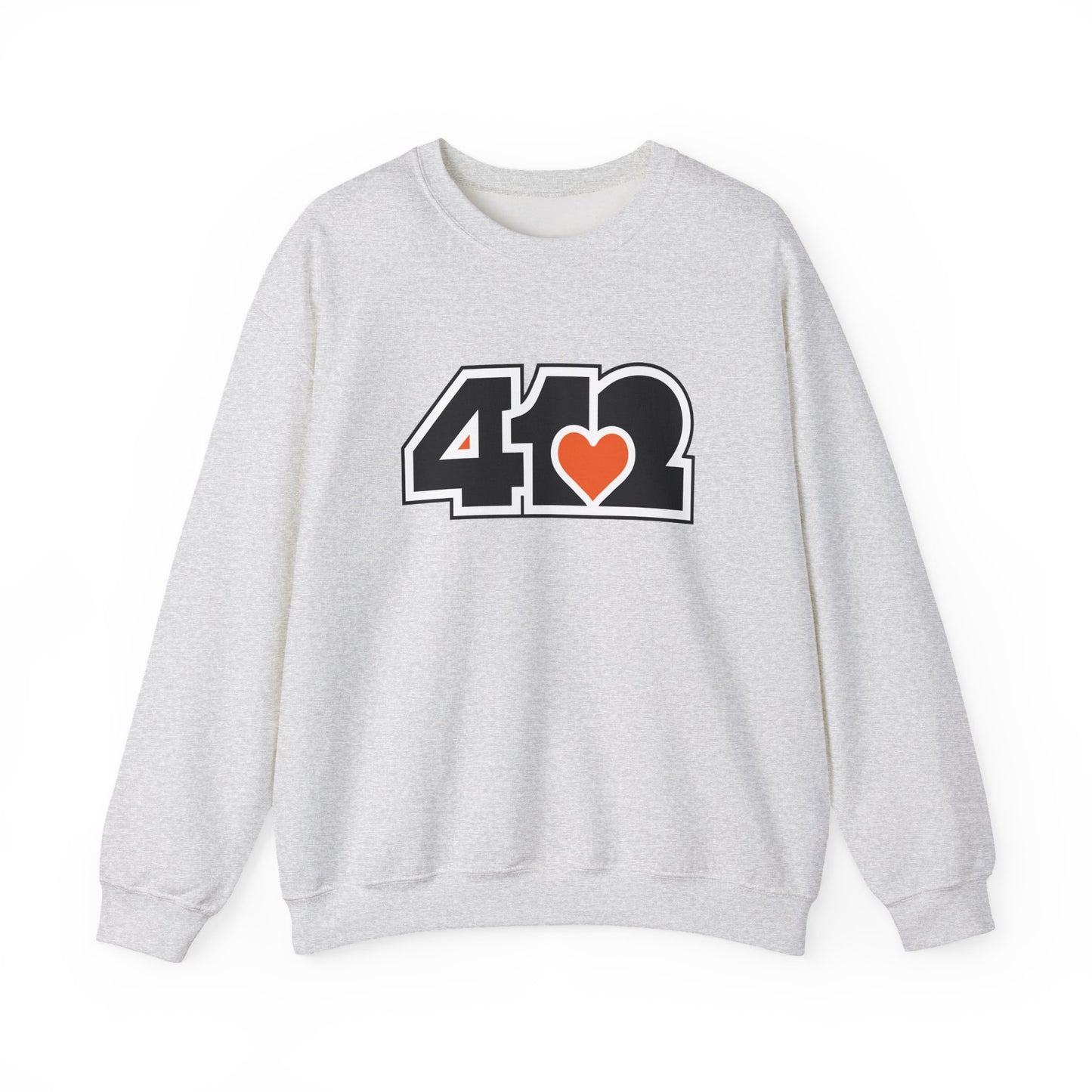 412 Crew Neck Sweatshirt - Orange Heart, Black Logo