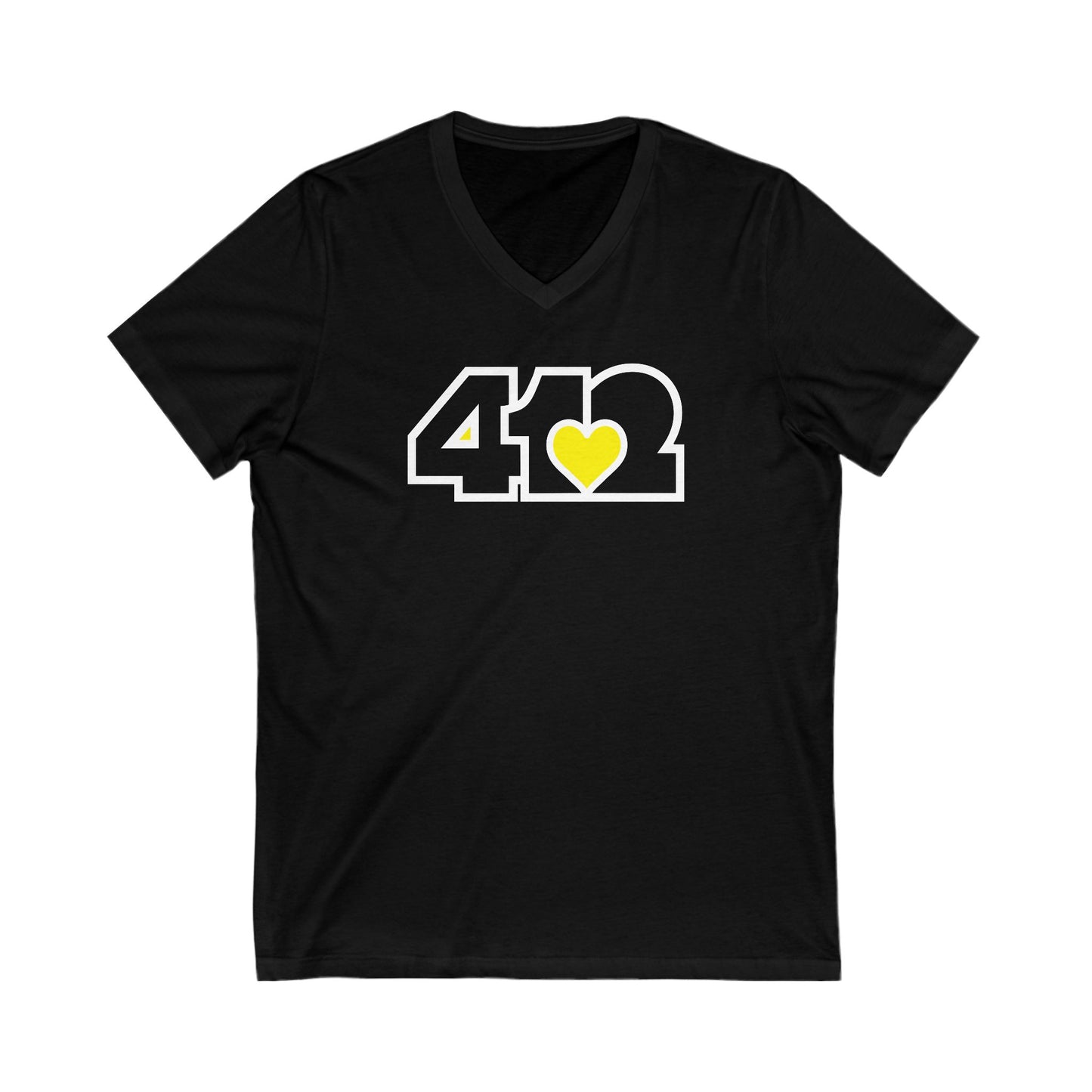 412 Women's V-Neck - Yellow Heart, Black Logo