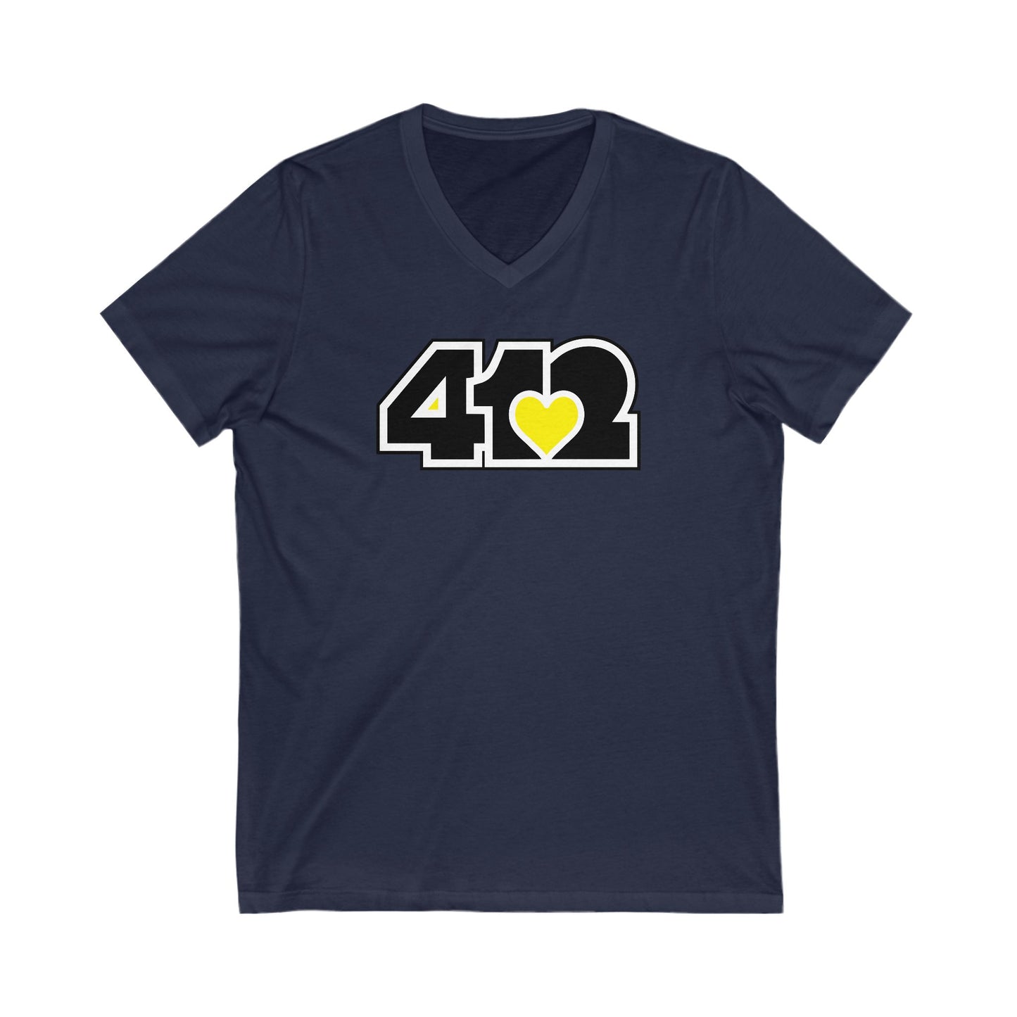 412 Women's V-Neck - Yellow Heart, Black Logo