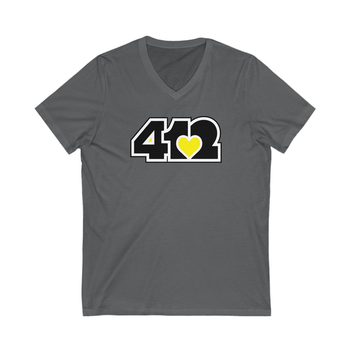 412 Women's V-Neck - Yellow Heart, Black Logo