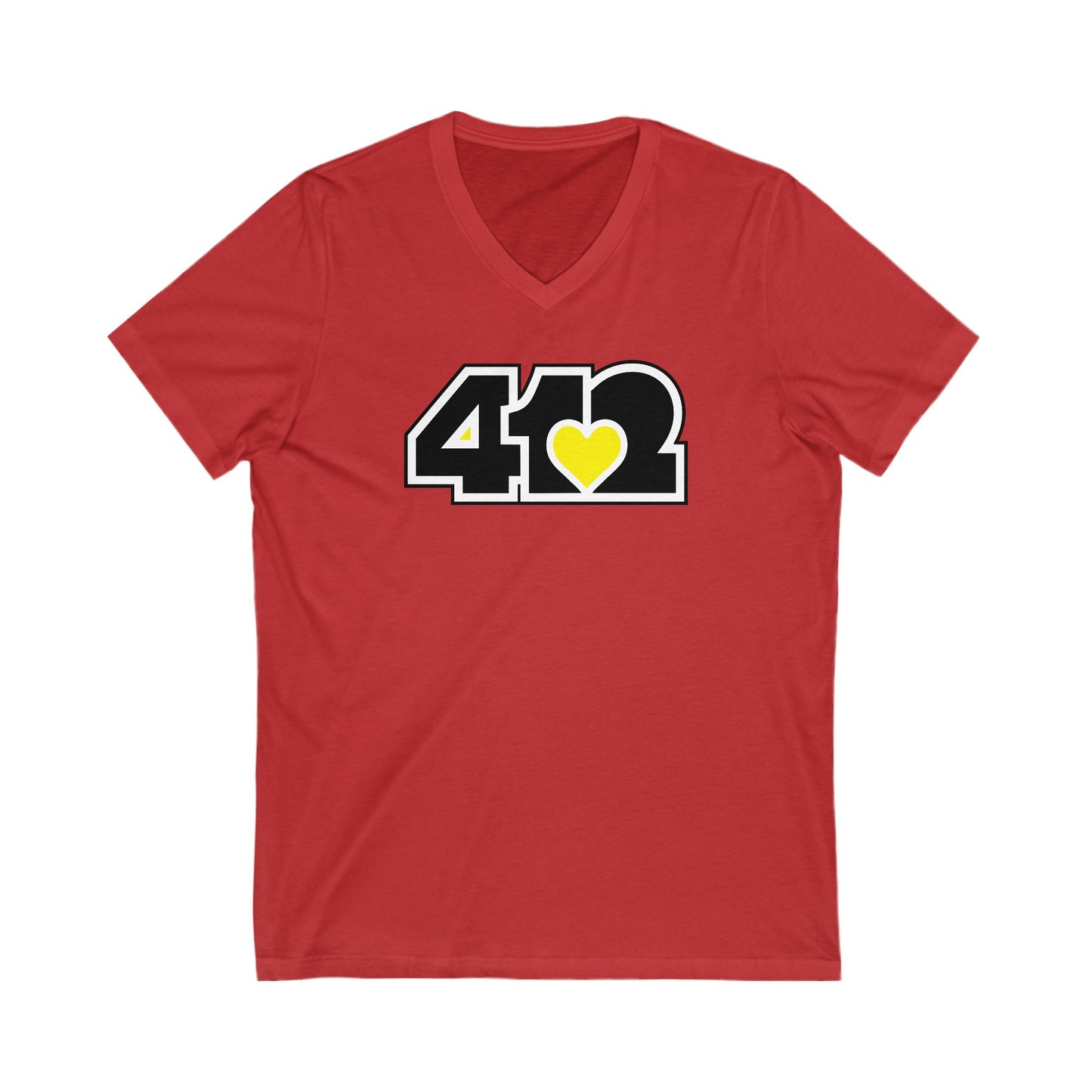 412 Women's V-Neck - Yellow Heart, Black Logo