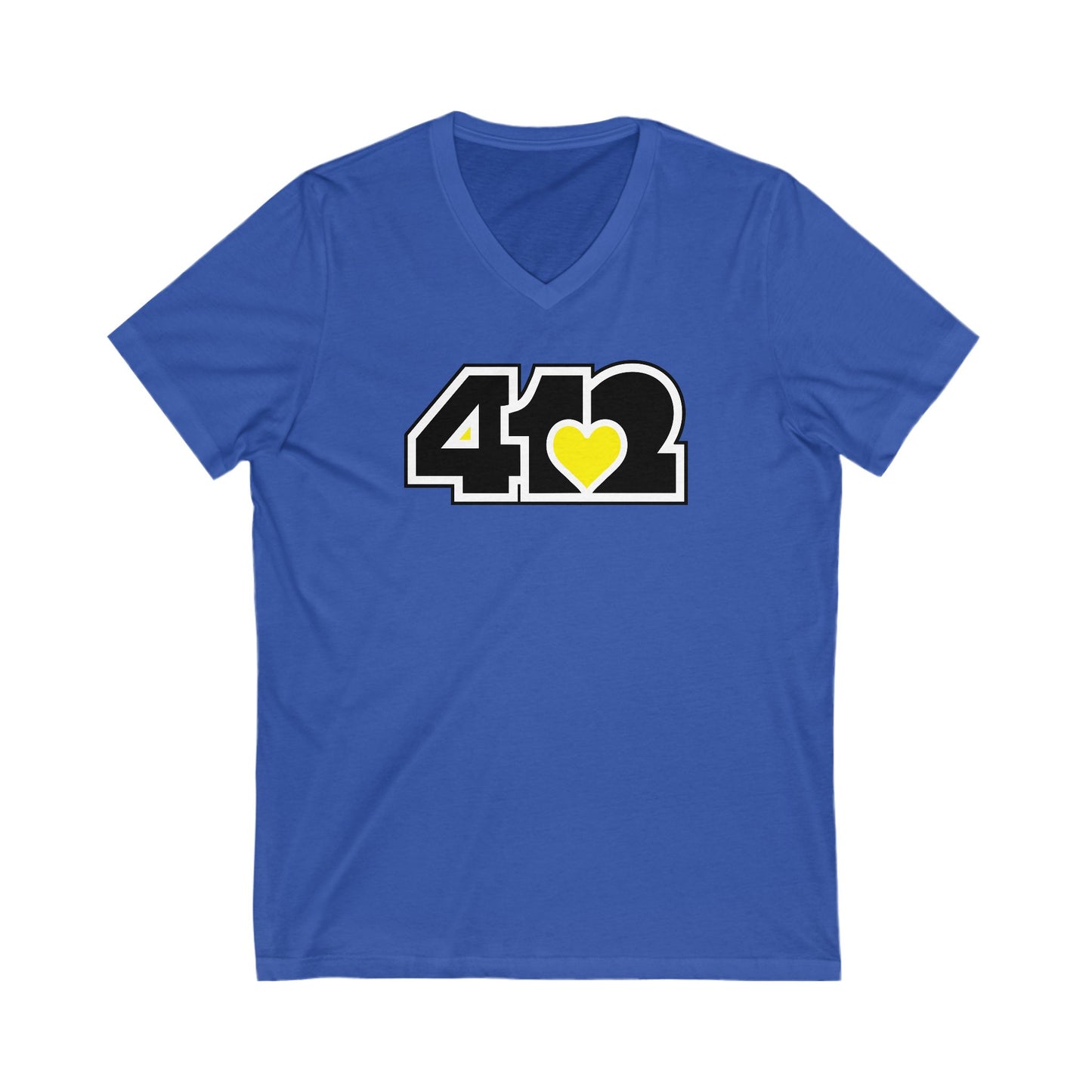 412 Women's V-Neck - Yellow Heart, Black Logo