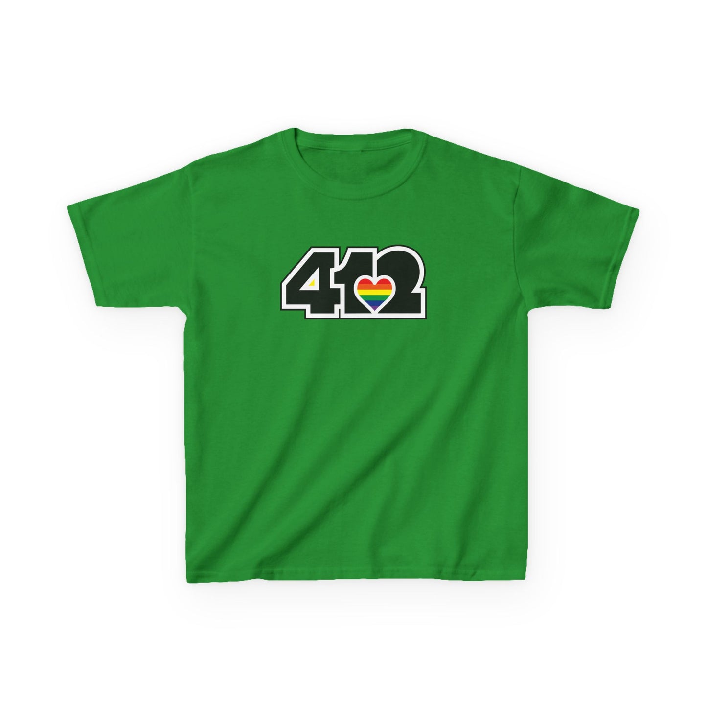 412 Kids Cotton Tee - Rainbow Heart, Black Logo