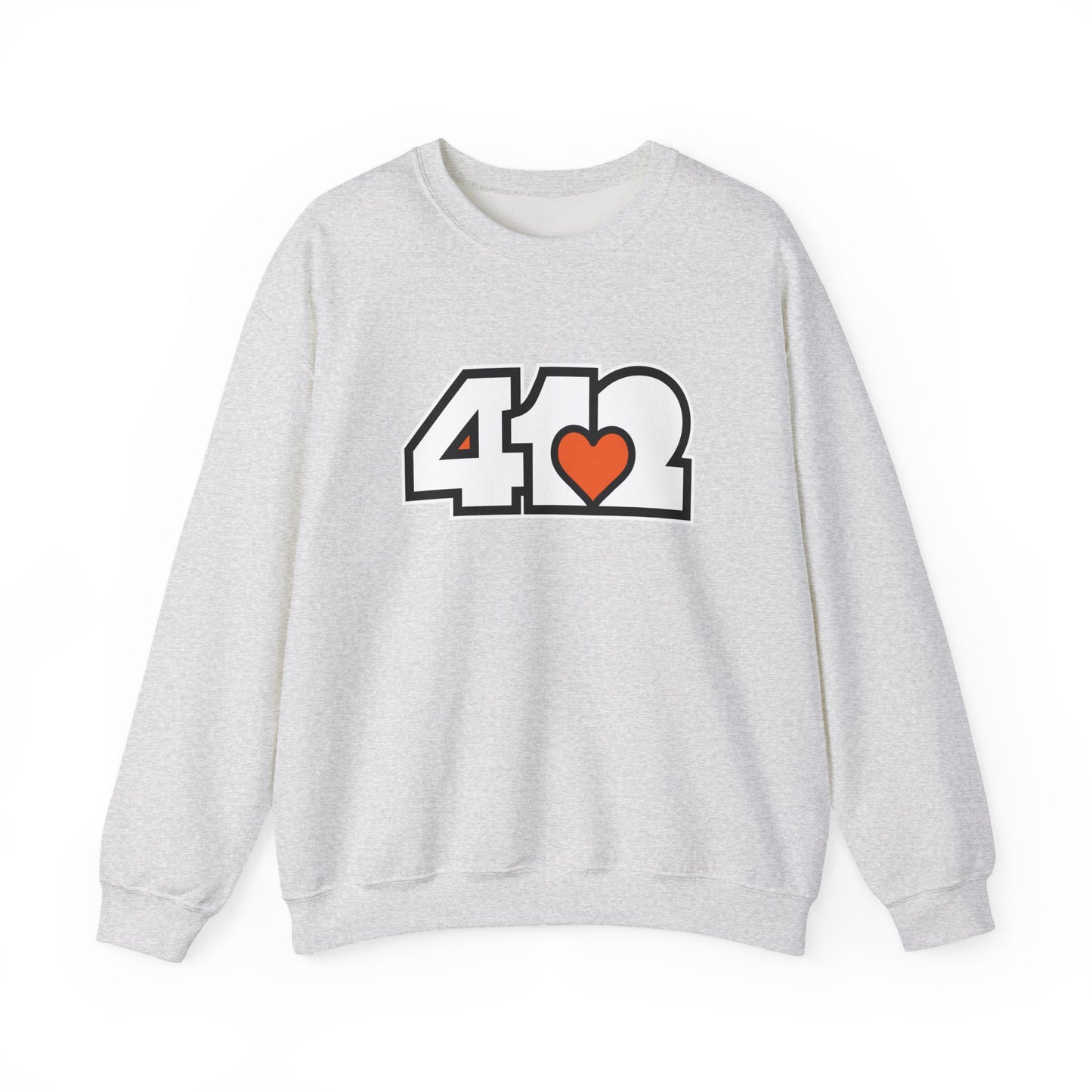 412 Crew Neck Sweatshirt - Orange Heart, White Logo