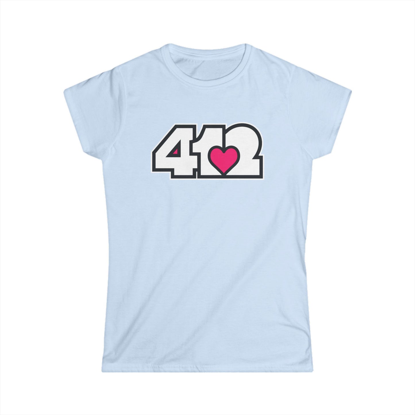 412 Women's Softstyle Tee - Pink Heart, White Logo