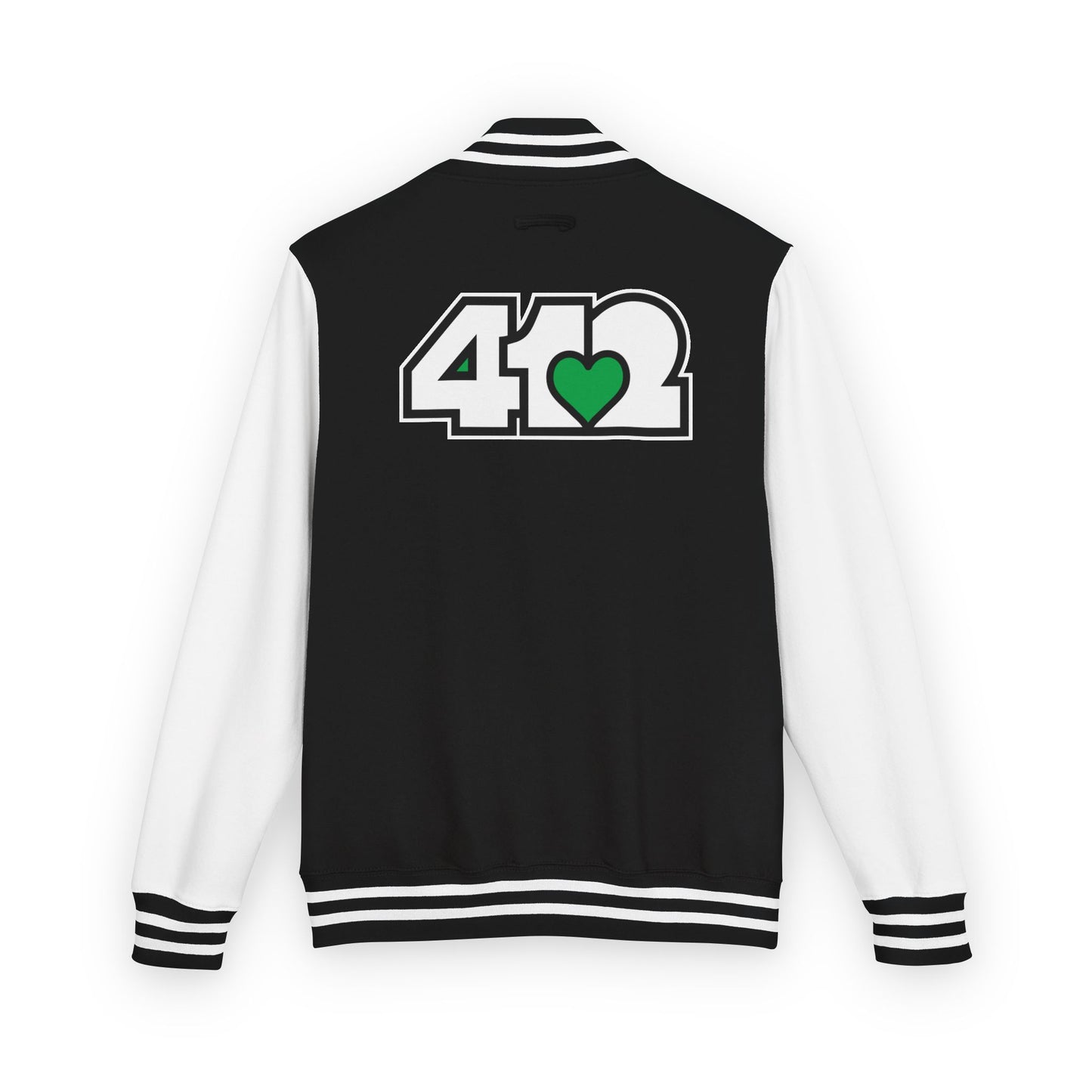 412 Embroidered Letterman Jacket - Green Heart, White Logo