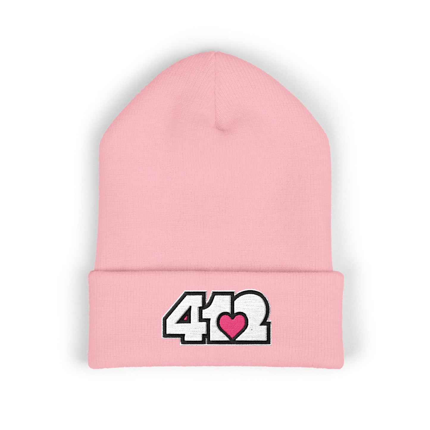 Pink Heart Embroidered Beanie Hat