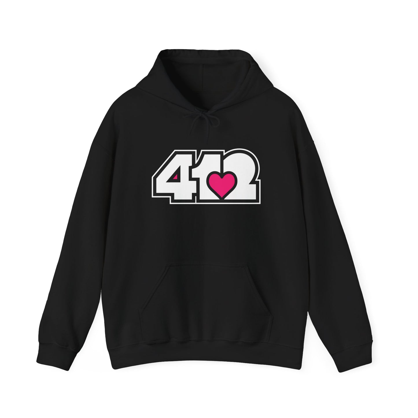 412 Classic Fit Adult Hoodie - Pink Heart, White Logo