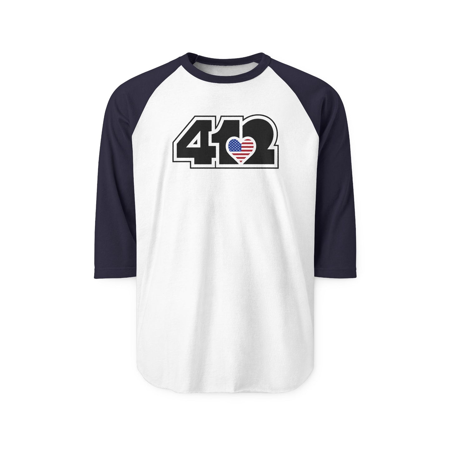 412 Raglan Baseball Tee - Stars & Stripes Heart, Black Logo