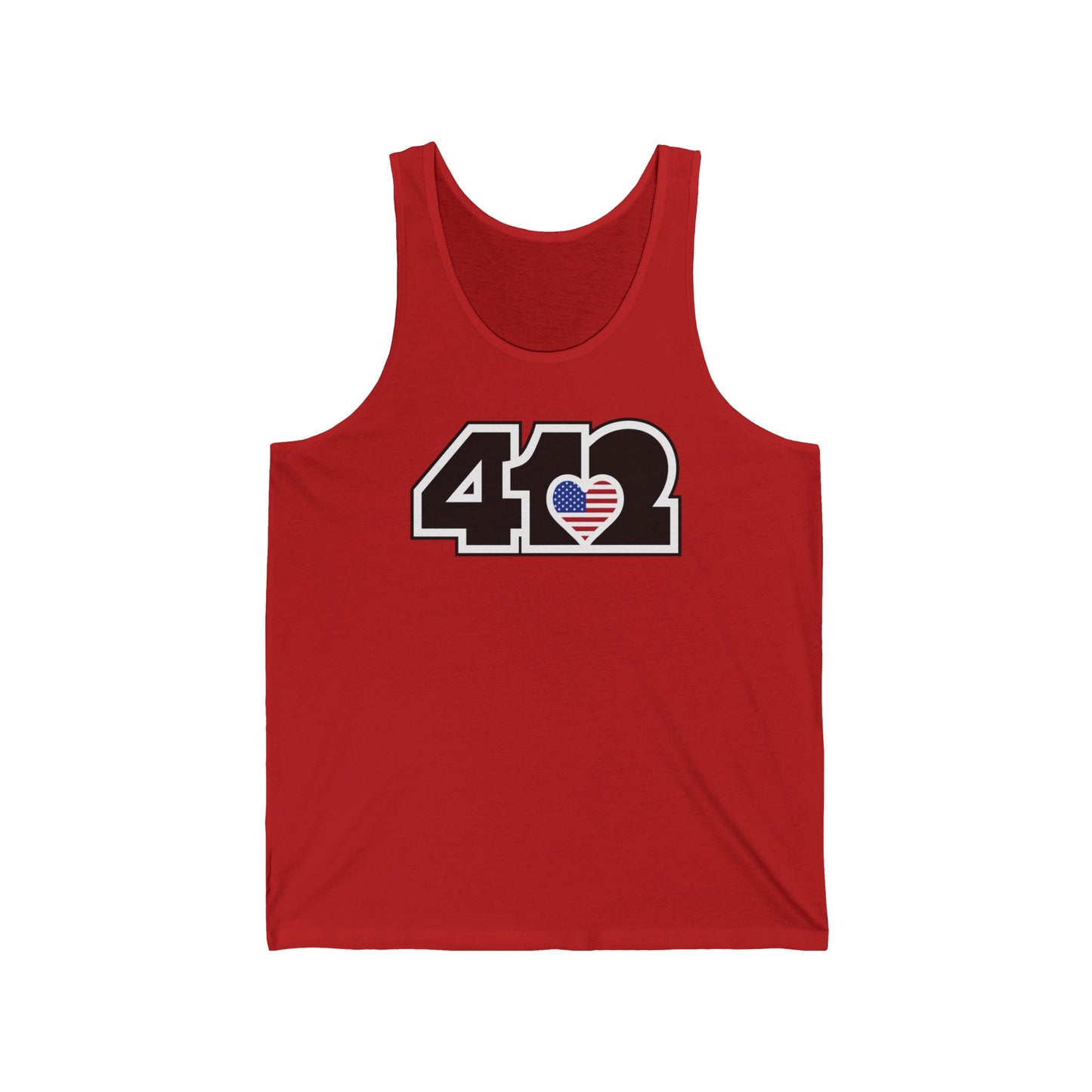 412 Unisex Jersey Tank - Stars & Stripes Heart, Black Logo