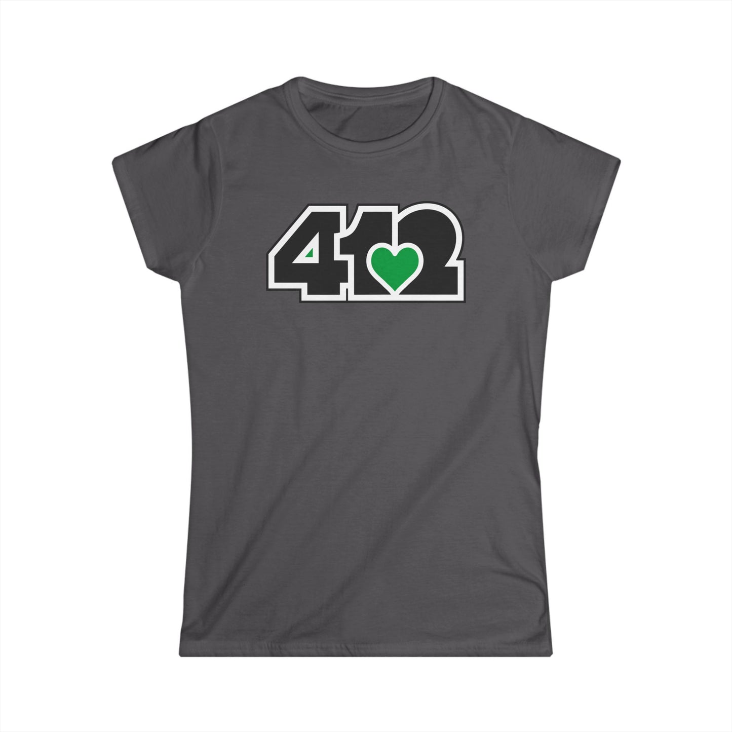 412 Women's Softstyle Tee - Green Heart, Black Logo